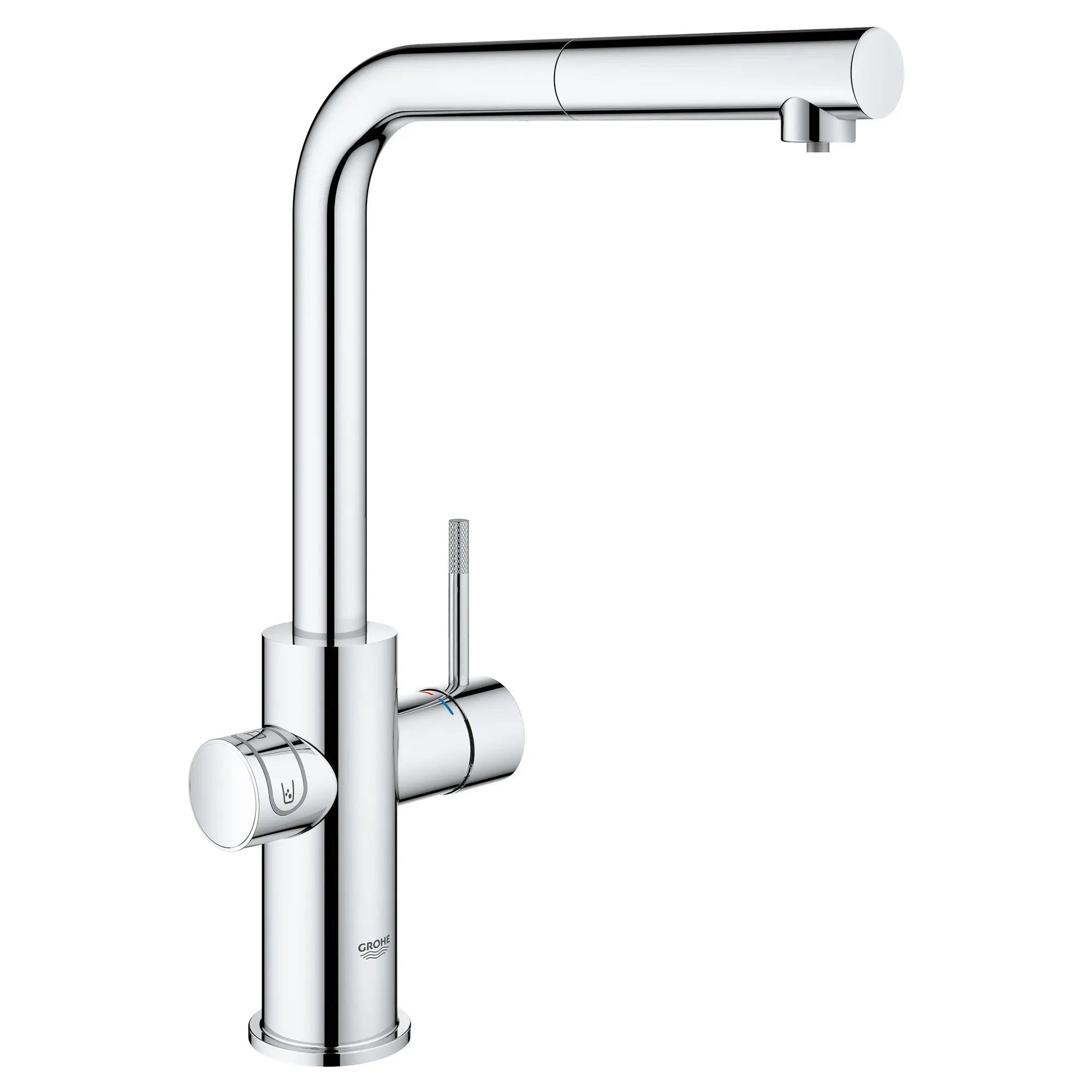 Robinet de cuisine monocommande, tête de pulvérisation rétractable avec eau réfrigérée et pétillante 6,6 L/min (1,75 gpm) // CHROME STARLIGHT GROHE // 53634_31608002_0_CDNwebp.webp