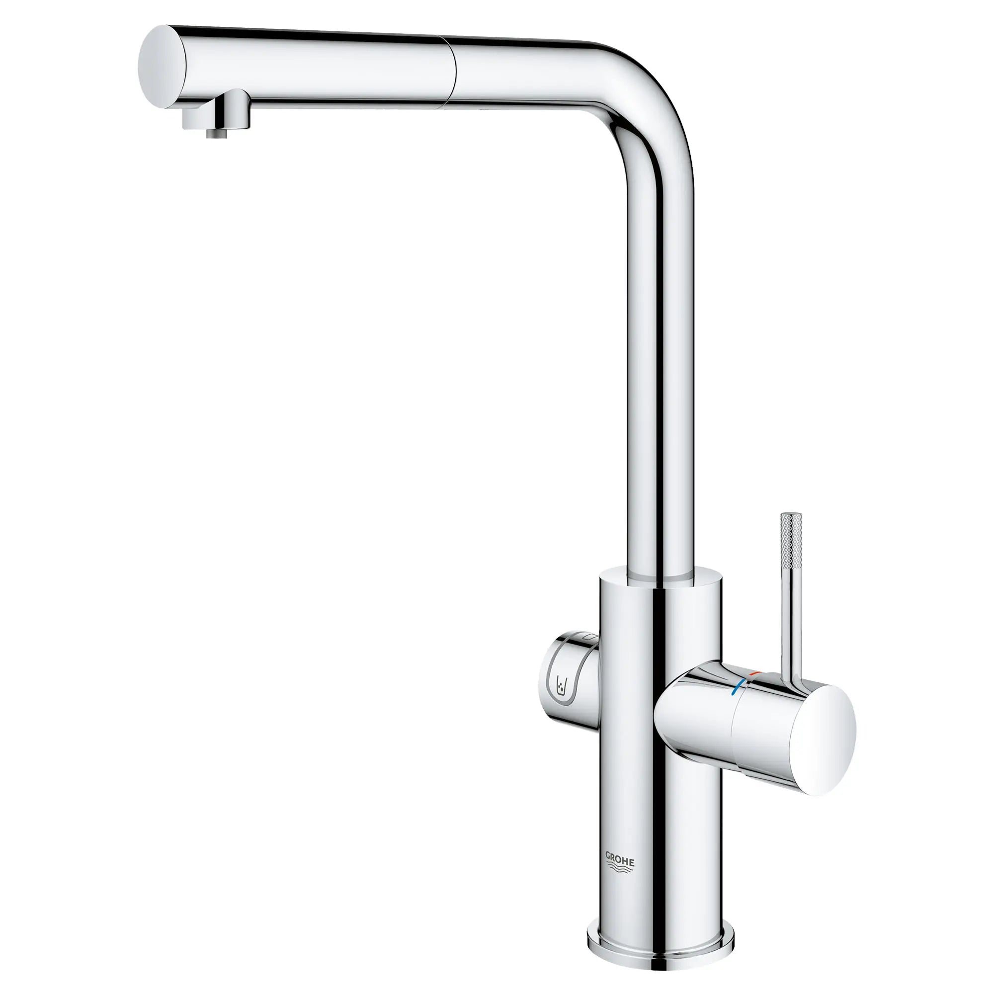 Robinet de cuisine monocommande, tête de pulvérisation rétractable avec eau réfrigérée et pétillante 6,6 L/min (1,75 gpm) // CHROME STARLIGHT GROHE // 53637_31608002_1_0_CDNwebp.webp