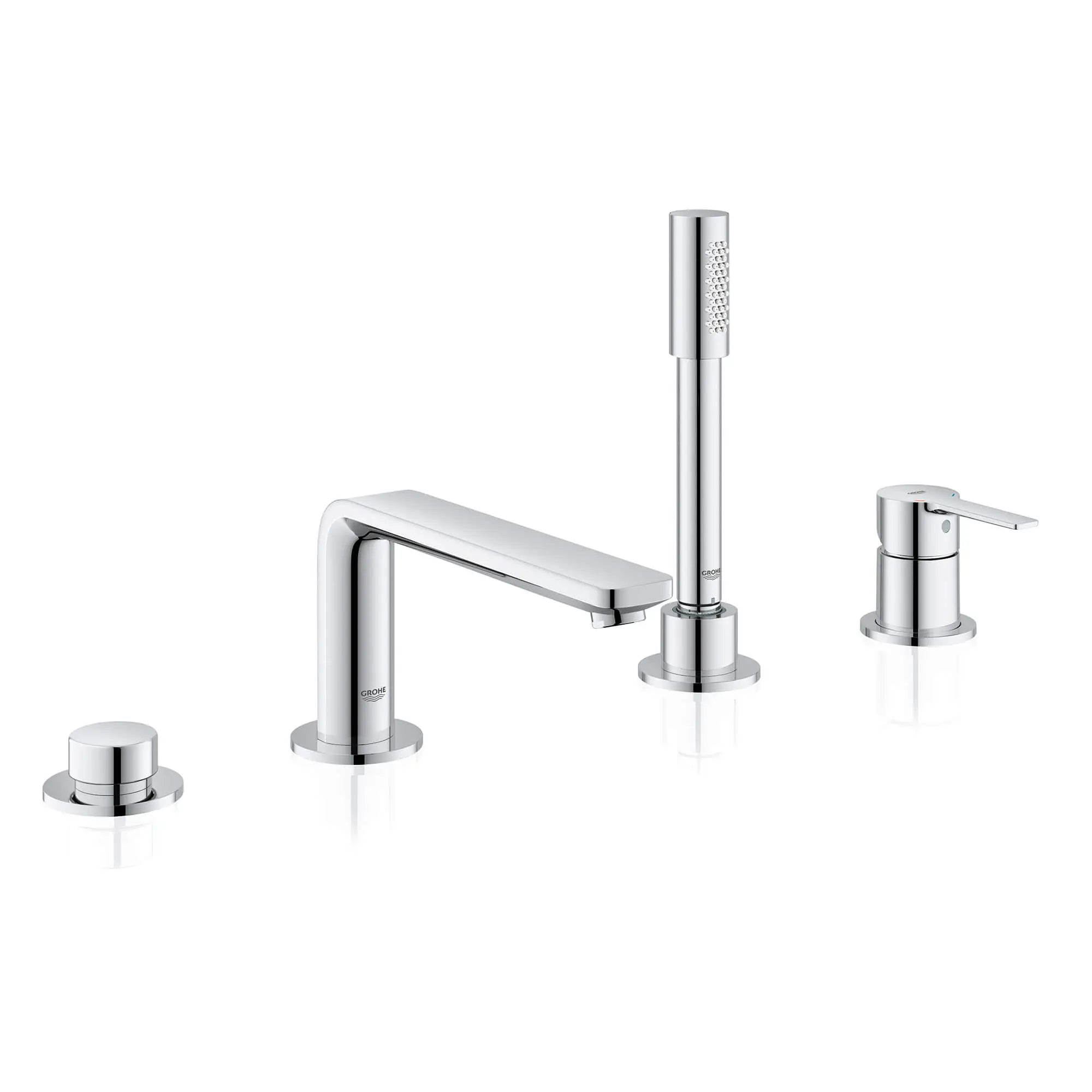 Robinet de baignoire romaine, 4 trous, à poignée simple, à montage sur tablier avec douchette 6,6 L/min (1,75 gpm) // CHROME STARLIGHT GROHE // 545_19577001-four-hole-bathtub-faucet-with-handshower-enviro-3_0_CDNwebp.webp