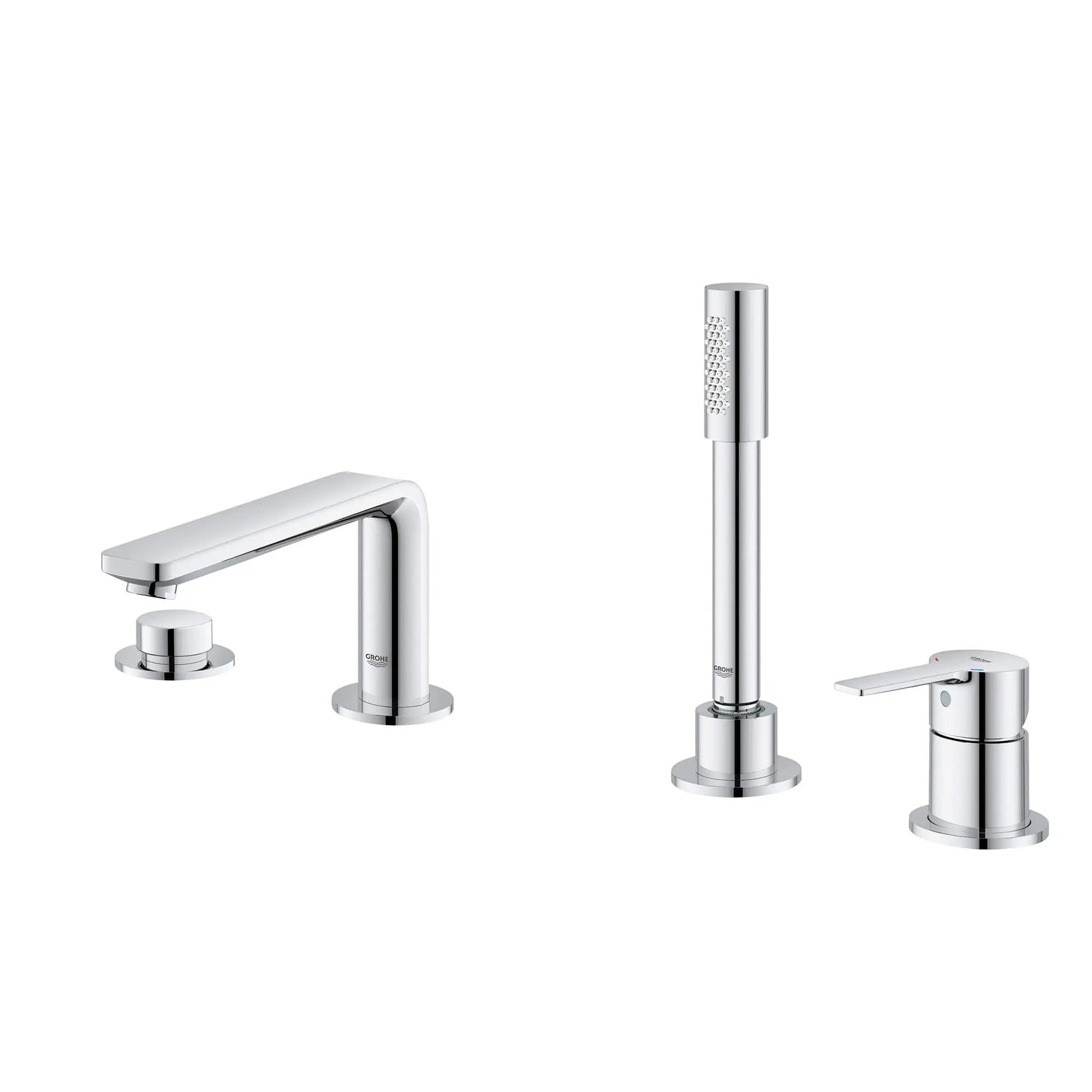 Robinet de baignoire romaine, 4 trous, à poignée simple, à montage sur tablier avec douchette 6,6 L/min (1,75 gpm) // CHROME STARLIGHT GROHE // 547_19577001-four-hole-bathtub-faucet-with-handshower-enviro-5_0_CDNwebp.webp