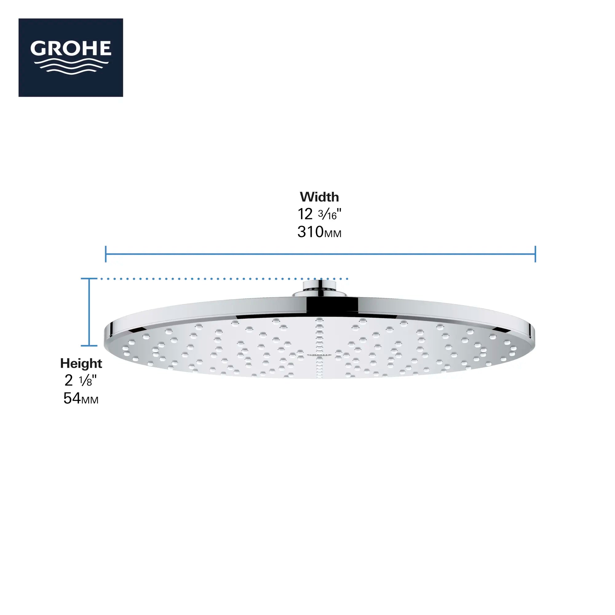 Pomme de douche 310 Mono de 12 po - 1 jet d’aspersion, 6,6 L/min (1,75 gpm) // NICKEL BROSSÉ INFINITYFINISH // 68431_GROHE_Rainshower_Mono_310_Showerhead__26569_Info_F2_0_CDNwebp.webp