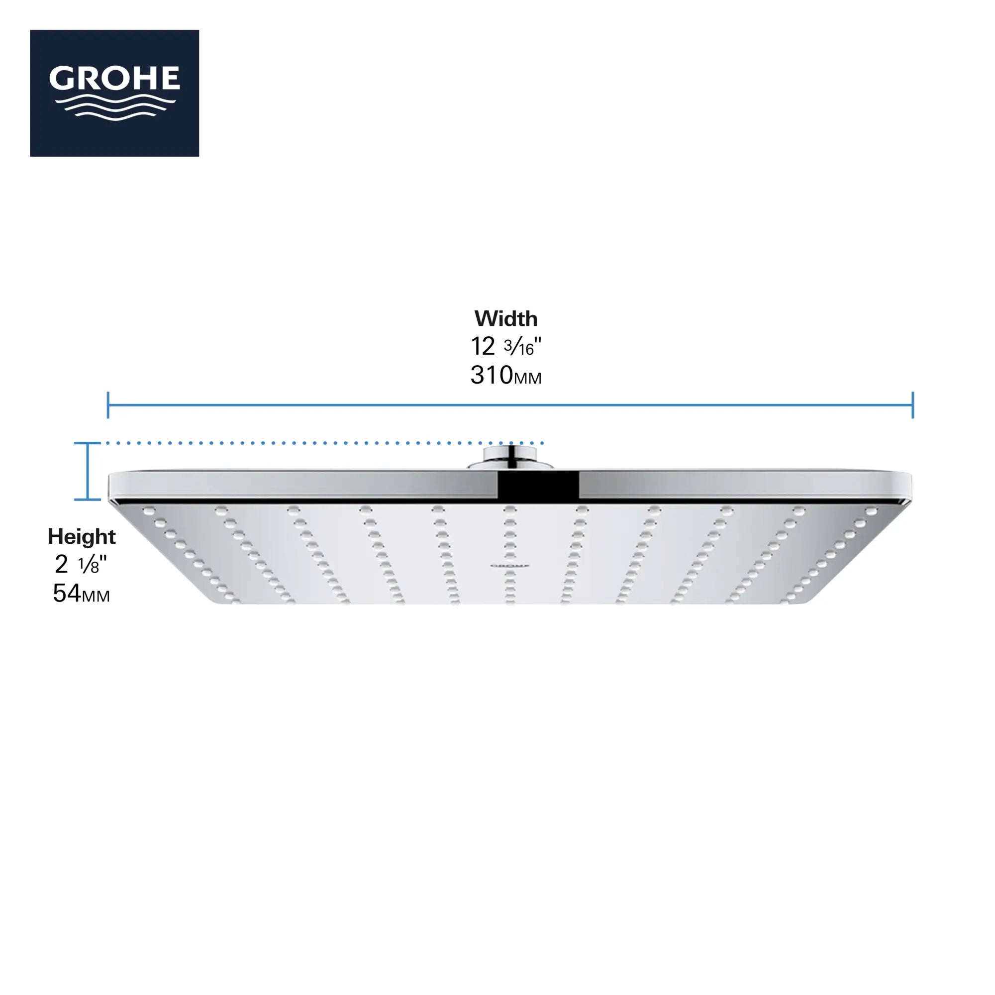 Pomme de douche 310 Mono, 12 po - 1 jet, 6,6 L/min (1,75 gpm) // NICKEL BROSSÉ INFINITYFINISH // 68435_GROHE_Rainshower_Mono_310_Showerhead_26570_Info_F2_CDNwebp.webp