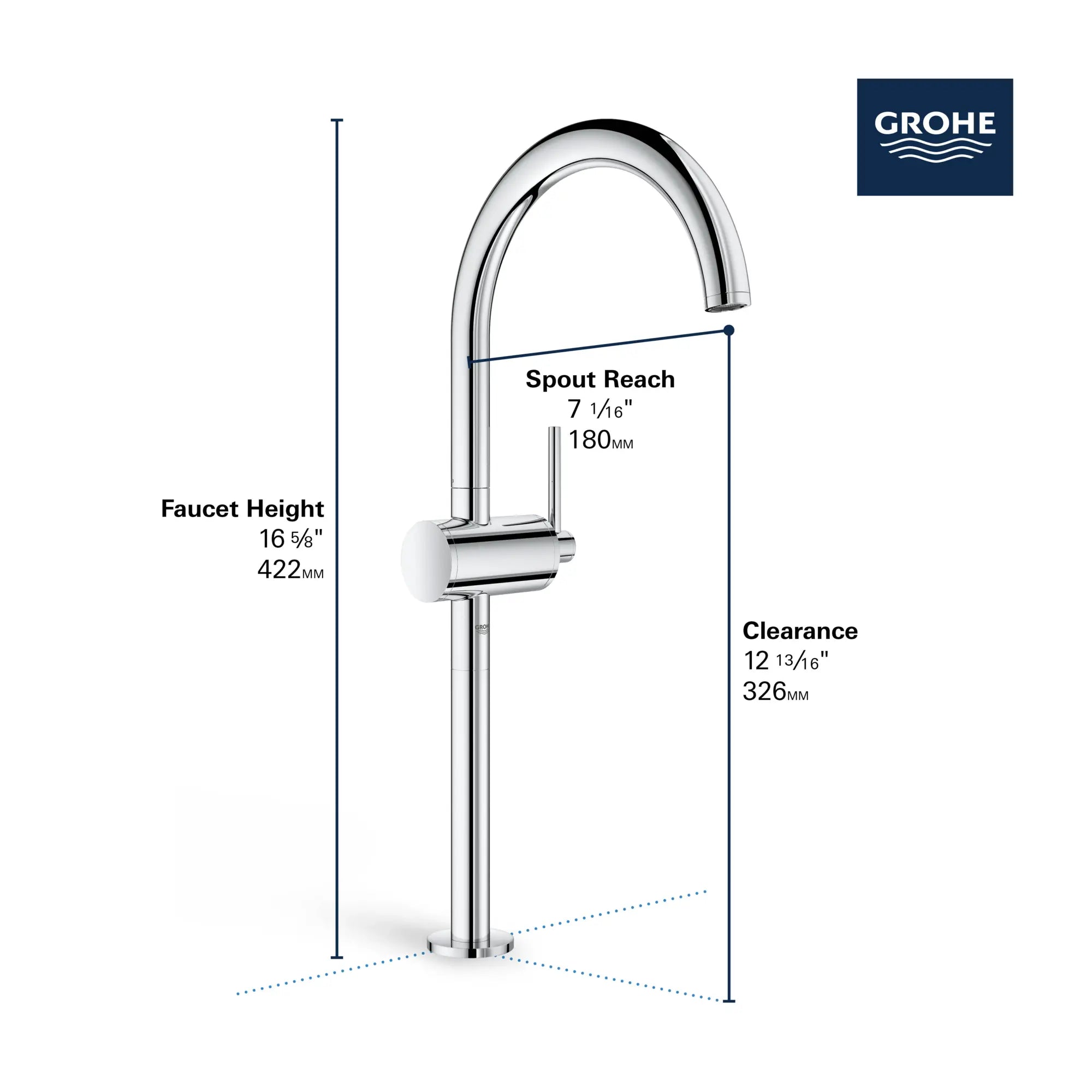 Robinet monotrou, taille XL // CHROME STARLIGHT GROHE // 68451_GROHE_Atrio_Bath_1-Hole_Faucet_23834_3_Infographics_2_0_CDNwebp.webp