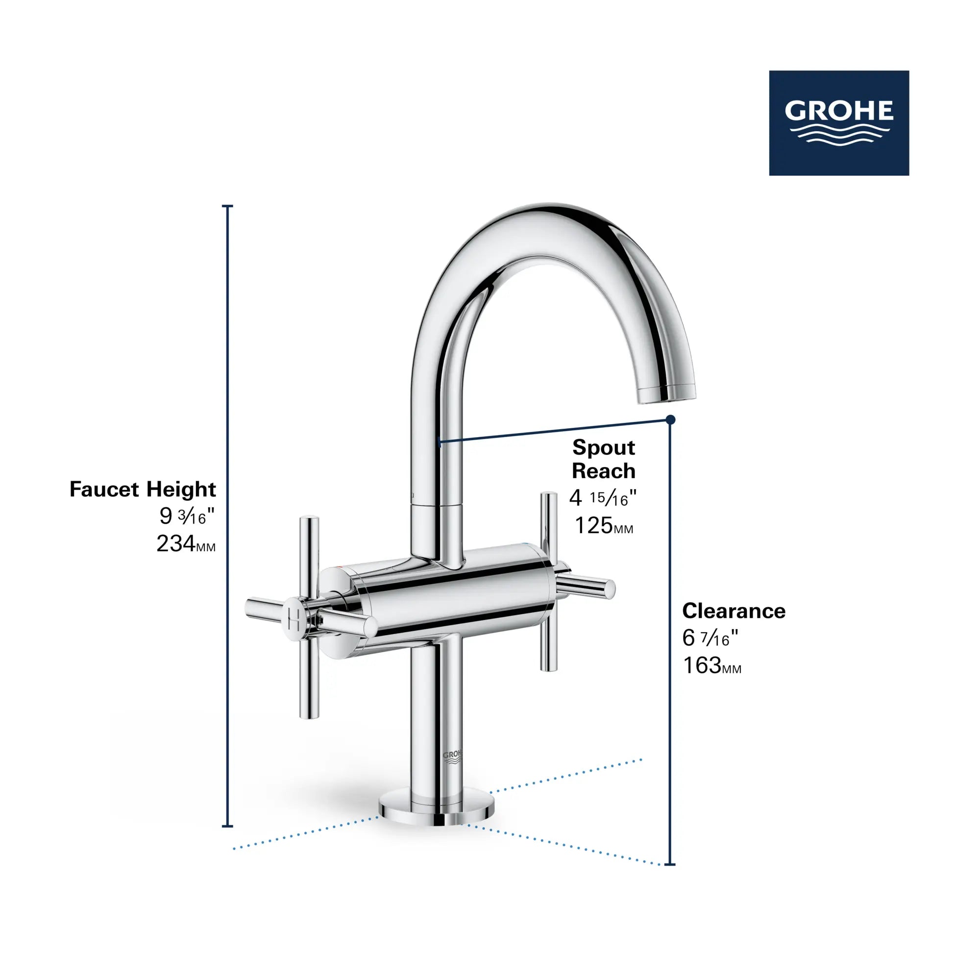 Robinet monotrou à bec bas // CHROME STARLIGHT GROHE // 68463_GROHE_Atrio_Bath_2-Handle_Faucet_21031_3_Infographics_2_0_CDNwebp.webp