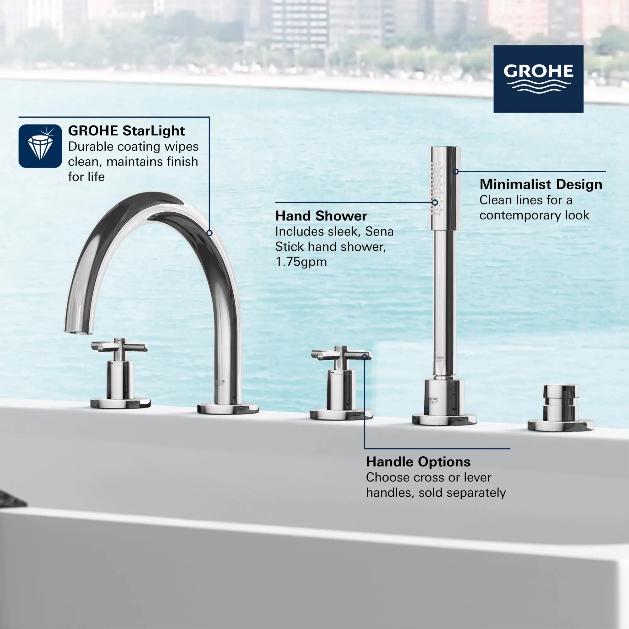 Robinet de bain avec douchette // CHROME STARLIGHT GROHE // 68469_GROHE_Atrio_Bath_DeckMount_TubFiller_25049_3_Infographics_1_0_CDNwebp.webp