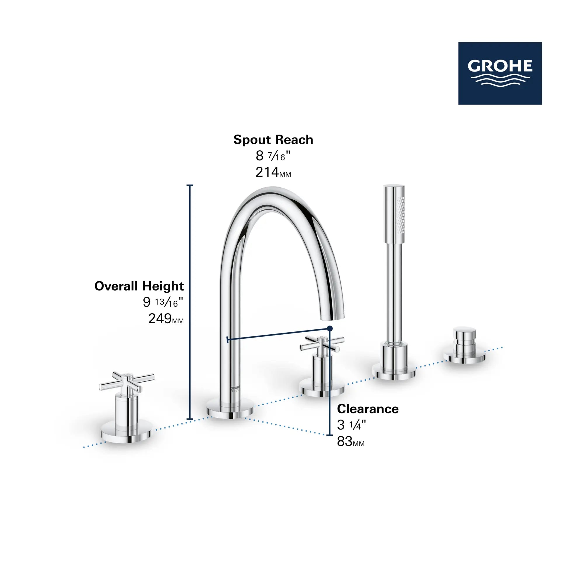 Robinet de bain avec douchette // CHROME STARLIGHT GROHE // 68470_GROHE_Atrio_Bath_DeckMount_TubFiller_25049_3_Infographics_2_0_CDNwebp.webp