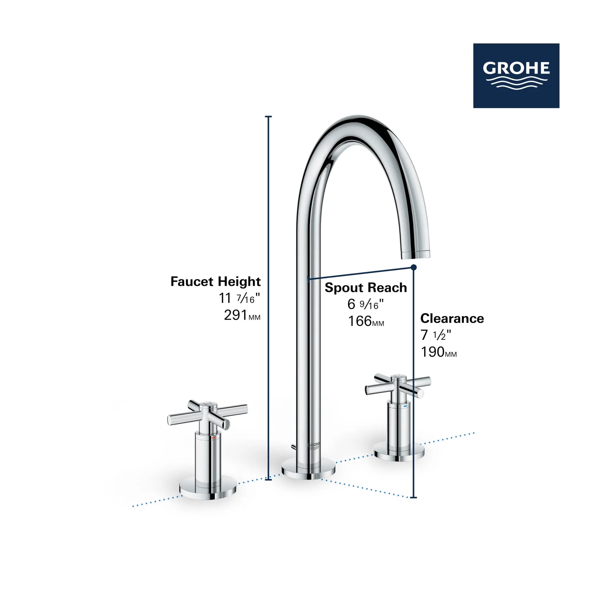 Robinet à grand écartement à bec haut // CHROME STARLIGHT GROHE // 68478_GROHE_Atrio_Bath_Widespread_Faucet_20069_3_Infographics_2_0_CDNwebp.webp
