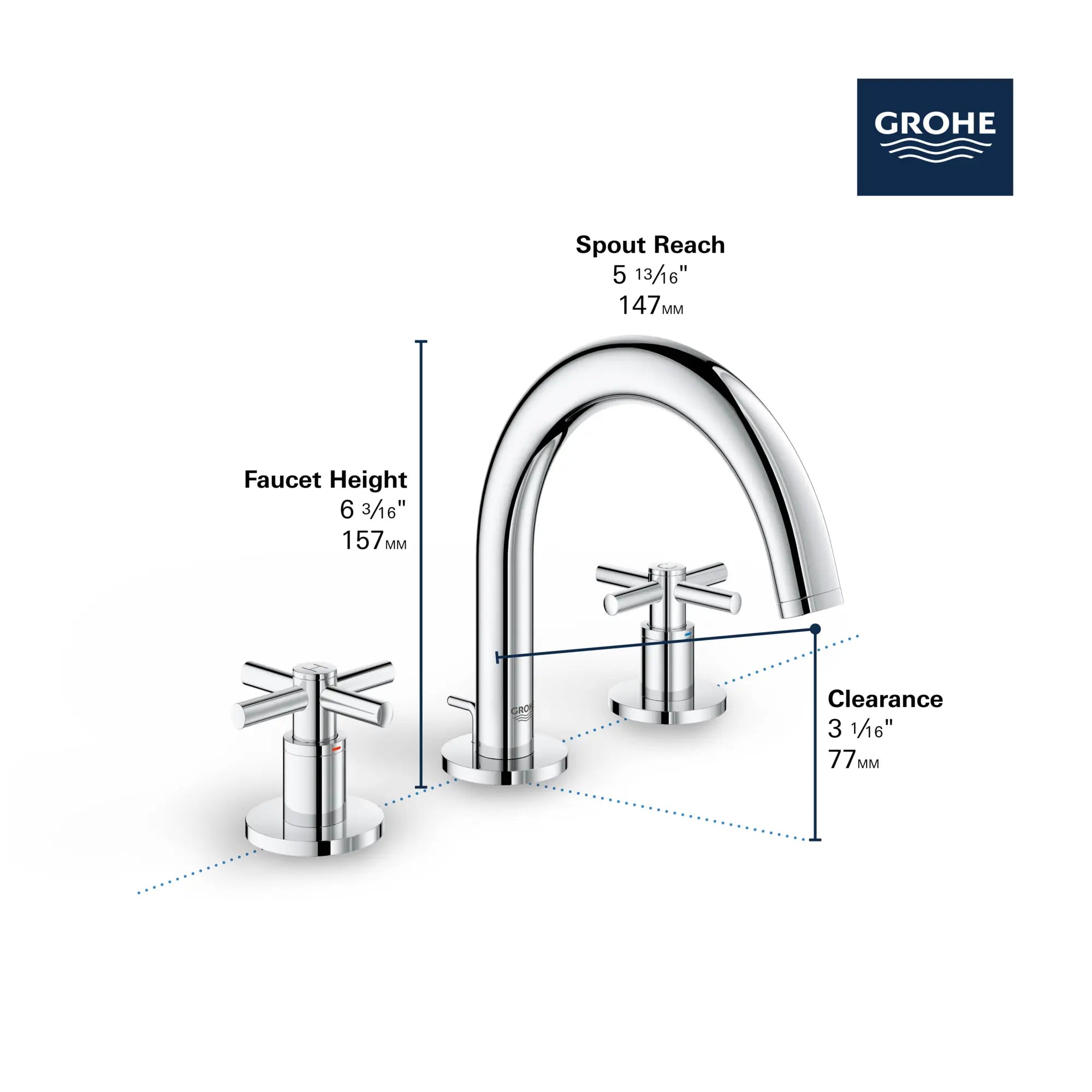 Robinet à grand écartement à bec bas // CHROME STARLIGHT GROHE // 68479_GROHE_Atrio_Bath_Widespread_Faucet_20072_3_Infographics_2_0_CDNwebp.webp