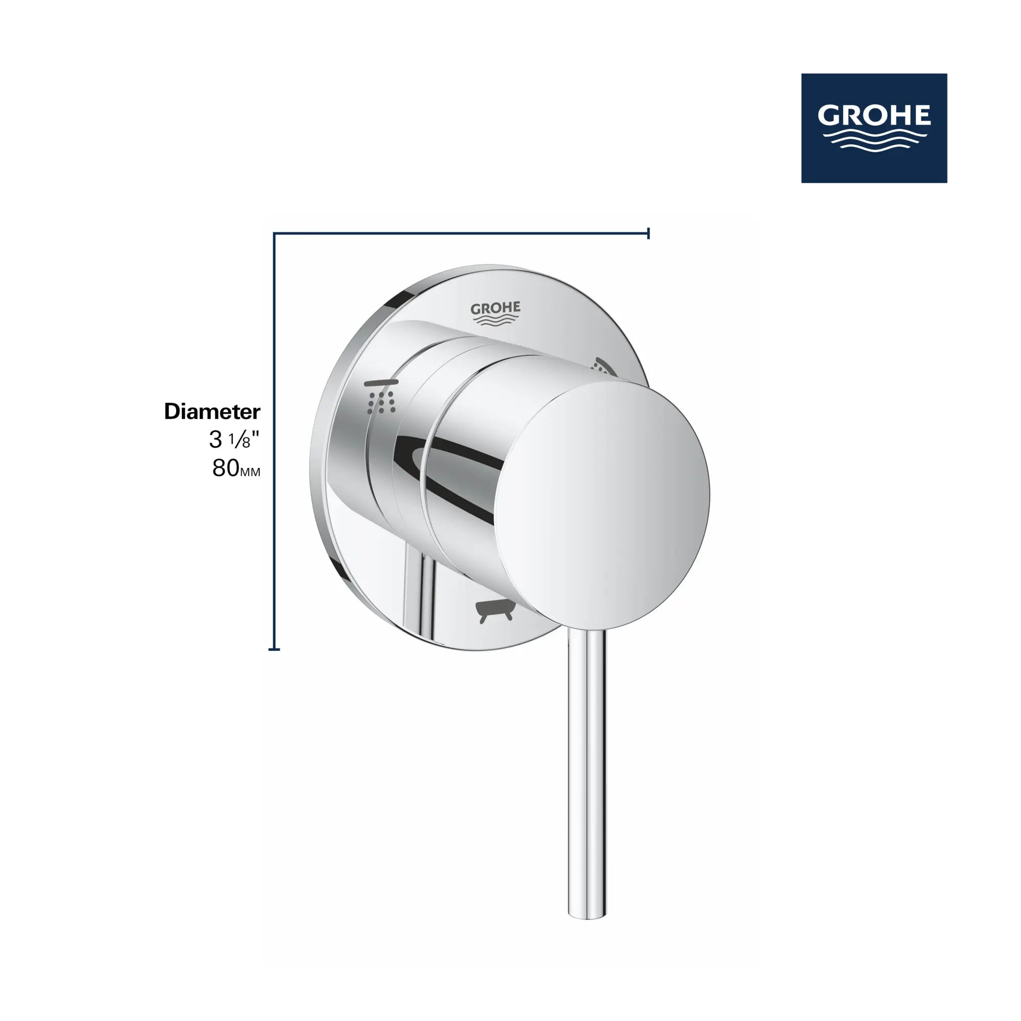 Garniture d’inverseur à 3 voies (pomme de douche / douchette / bec de bain) // CHROME STARLIGHT GROHE // 68488_GROHE_Atrio_Trims_29216_1_Infographics_2_0_CDNwebp.webp