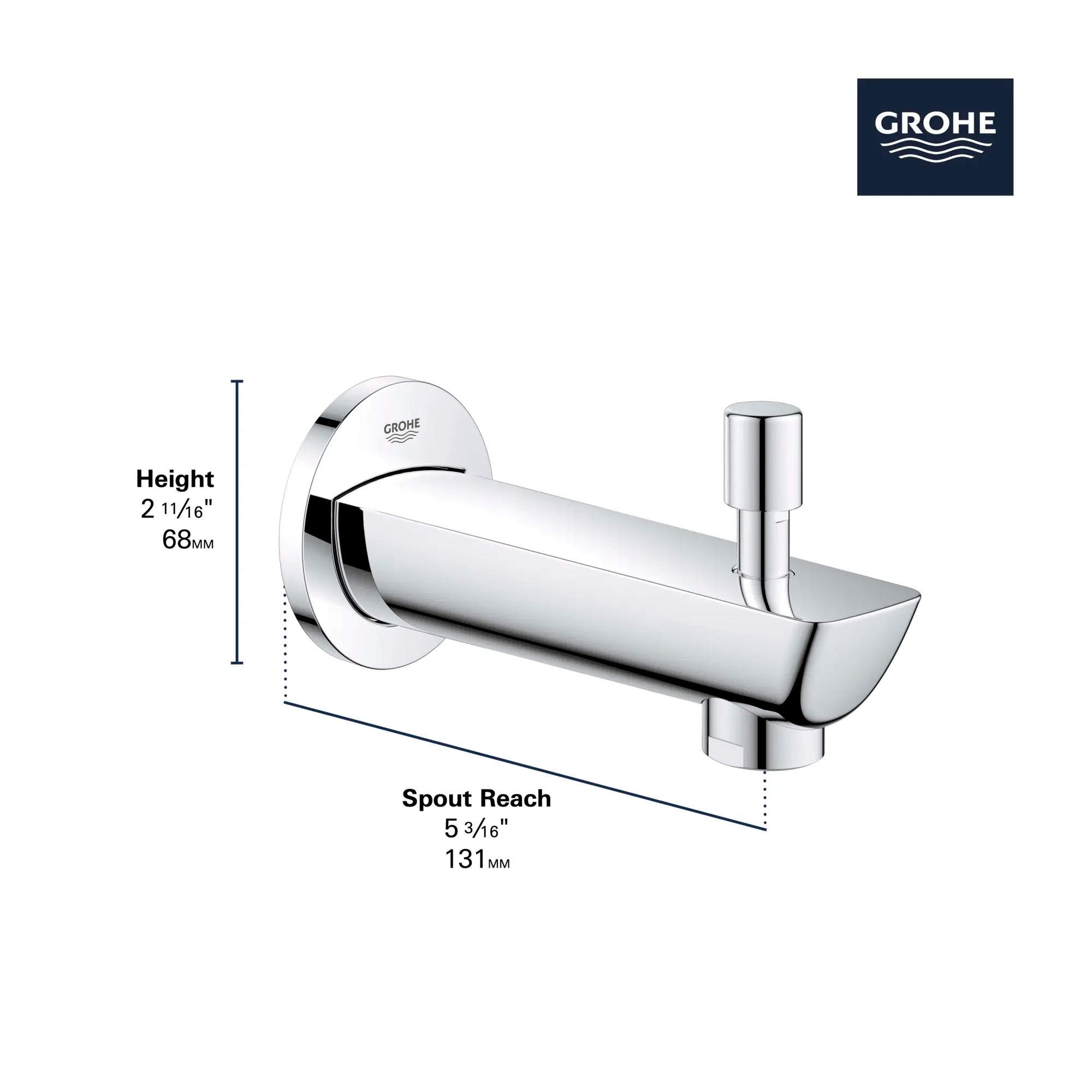 Bec de baignoire à inverseur // CHROME STARLIGHT GROHE // 68514_GROHE_BauLoop_Bath_Faucet_13287001_Infographics_1_0_CDNwebp.webp