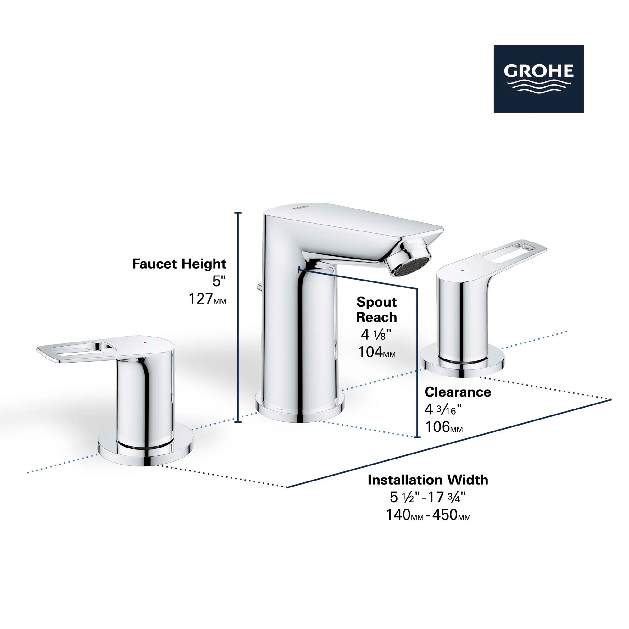 ROBINET DE SALLE DE BAINS ESPACÉ À DEUX POIGNÉES DE TAILLE MOYENNE 8 PO 1,2 GPM (4,56 L/MIN) // CHROME STARLIGHT GROHE // 68517_GROHE_BauLoop_Bath_Faucet_20225001_Infographics_2_0_CDNwebp.webp
