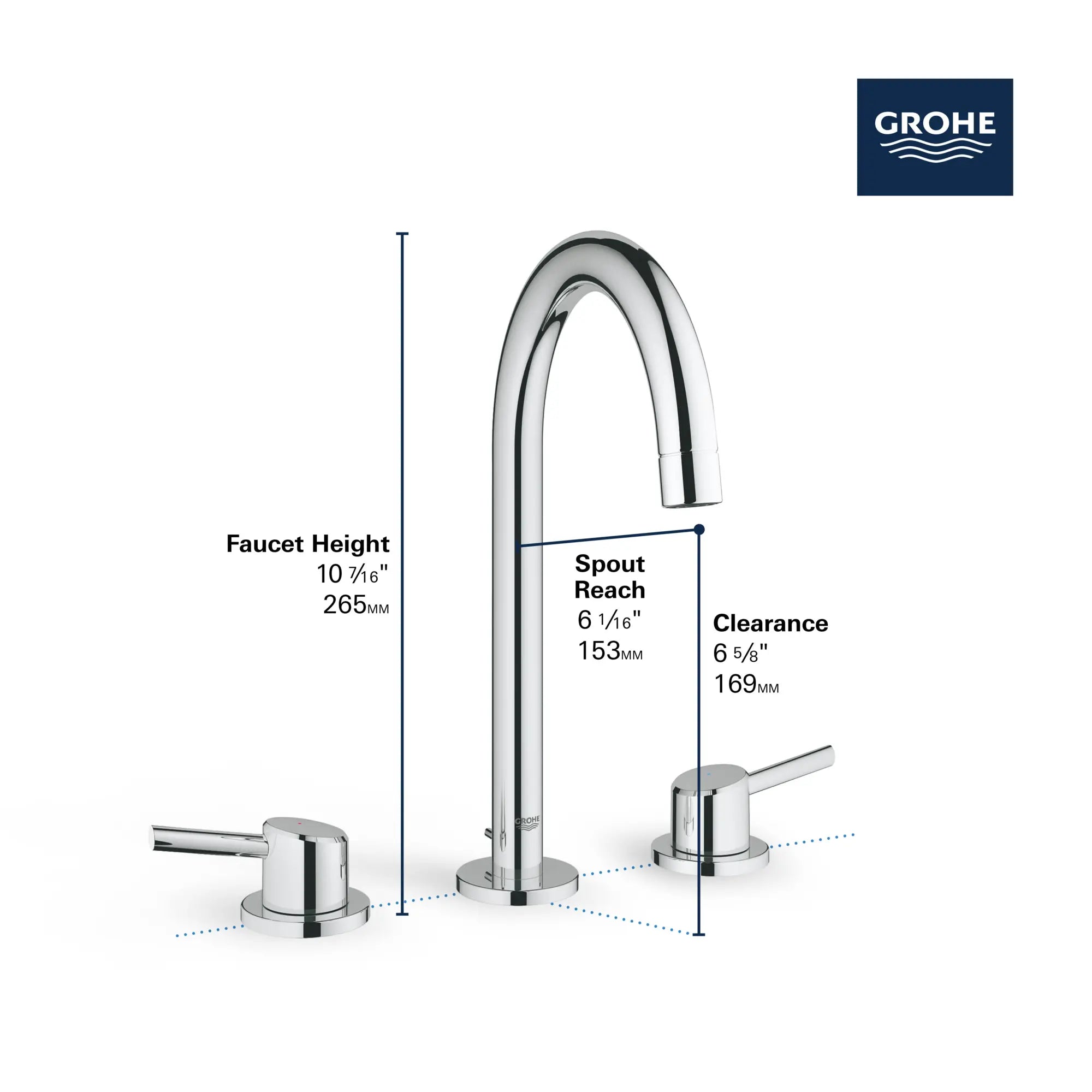 Robinet de salle de bain, 8 po, à deux poignées, taille G, 4,5 L/min (1,2 gpm) // CHROME STARLIGHT GROHE // 68548_GROHE_Concetto_Bath_2-Handle_L-Size_Faucet_20217_A_Infographics_2_0_CDNwebp.webp