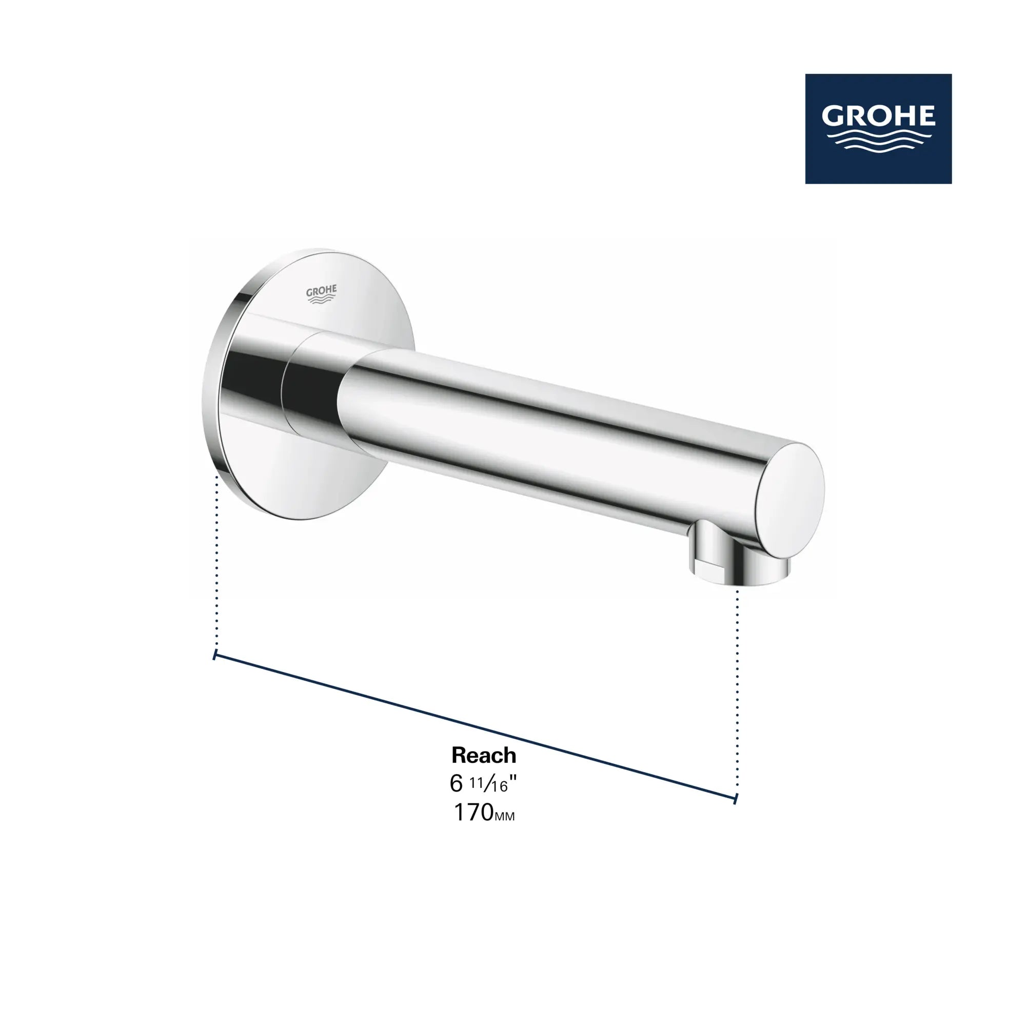 Bec de baignoire de 6 11?16 po // CHROME STARLIGHT GROHE // 68572_GROHE_Concetto_Tub_Spout_Dimensional_13274_1_Infographics_1_0_CDNwebp.webp