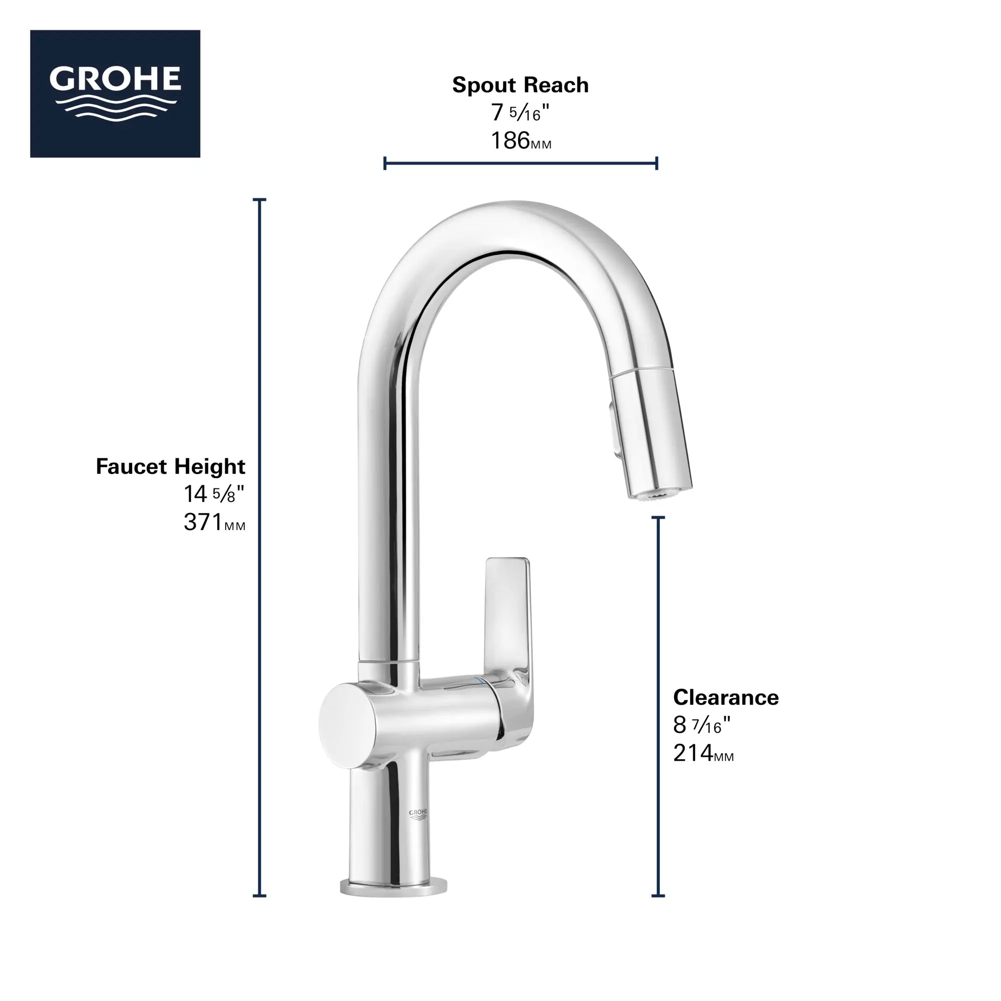 Robinet de bar rétractable à double jet 6,6 L/min (1,75 gpm) // CHROME STARLIGHT GROHE // 68616_GROHE_Info_Defined_Kitchen_30378_F2_0_CDNwebp.webp