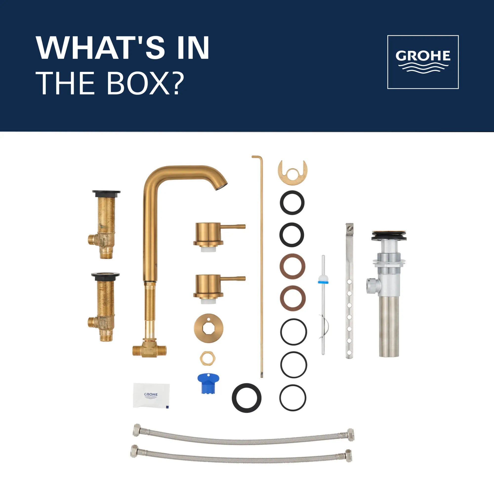 Robinet moyen pour salle de bain, 8 po, 2 poignées, 4,5 L/min (1,2 gpm) // CHROME STARLIGHT GROHE // 68617_2021_GROHE_Essence_WhatsintheBox_20297_A_Infographics_1_0_CDNwebp.webp