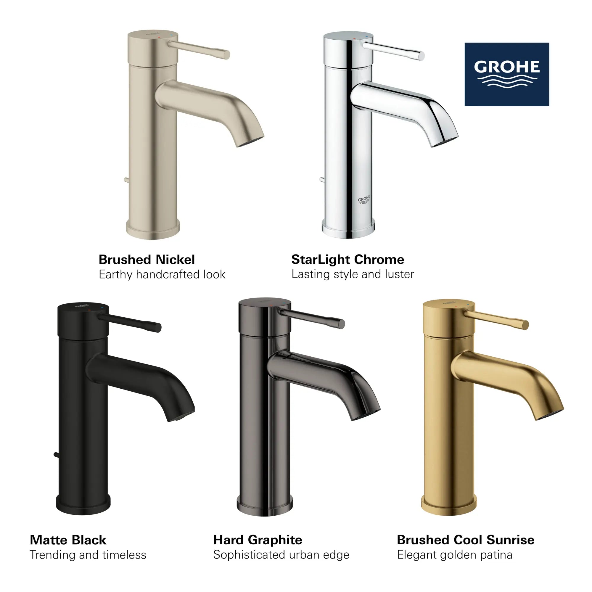 Robinet monotrou pour salle de bain, à poignée simple, taille P, 4,5 L/min (1,2 gpm) // CHROME STARLIGHT GROHE // 68631_GROHE_Essence_Bath_OHM_S-Size_23592_A_Info_3_0_CDNwebp.webp