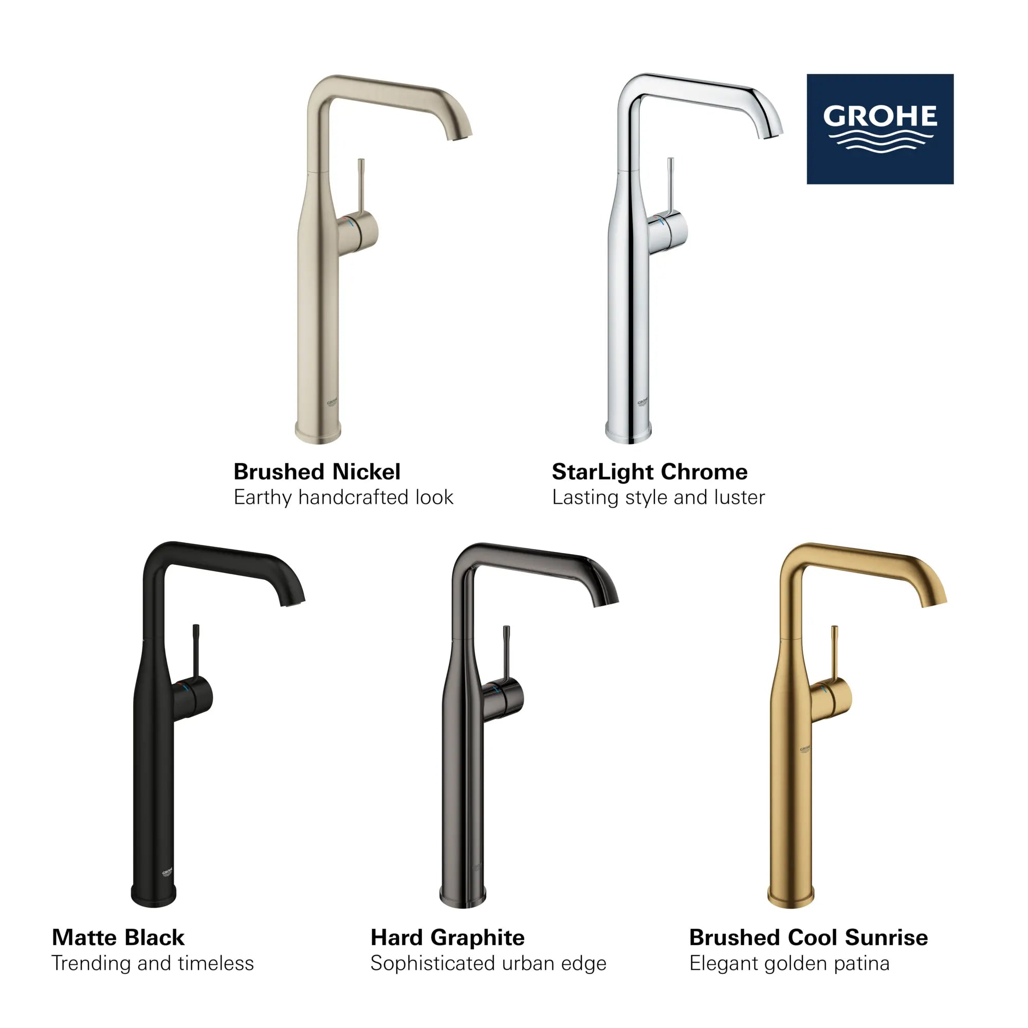 Robinet monotrou pour vasque, à poignée simple, 4,5 L/min (1,2 gpm) // CHROME STARLIGHT GROHE // 68639_GROHE_Essence_Bath_OHM_XL-Size_23538_A_Info_3_0_CDNwebp.webp