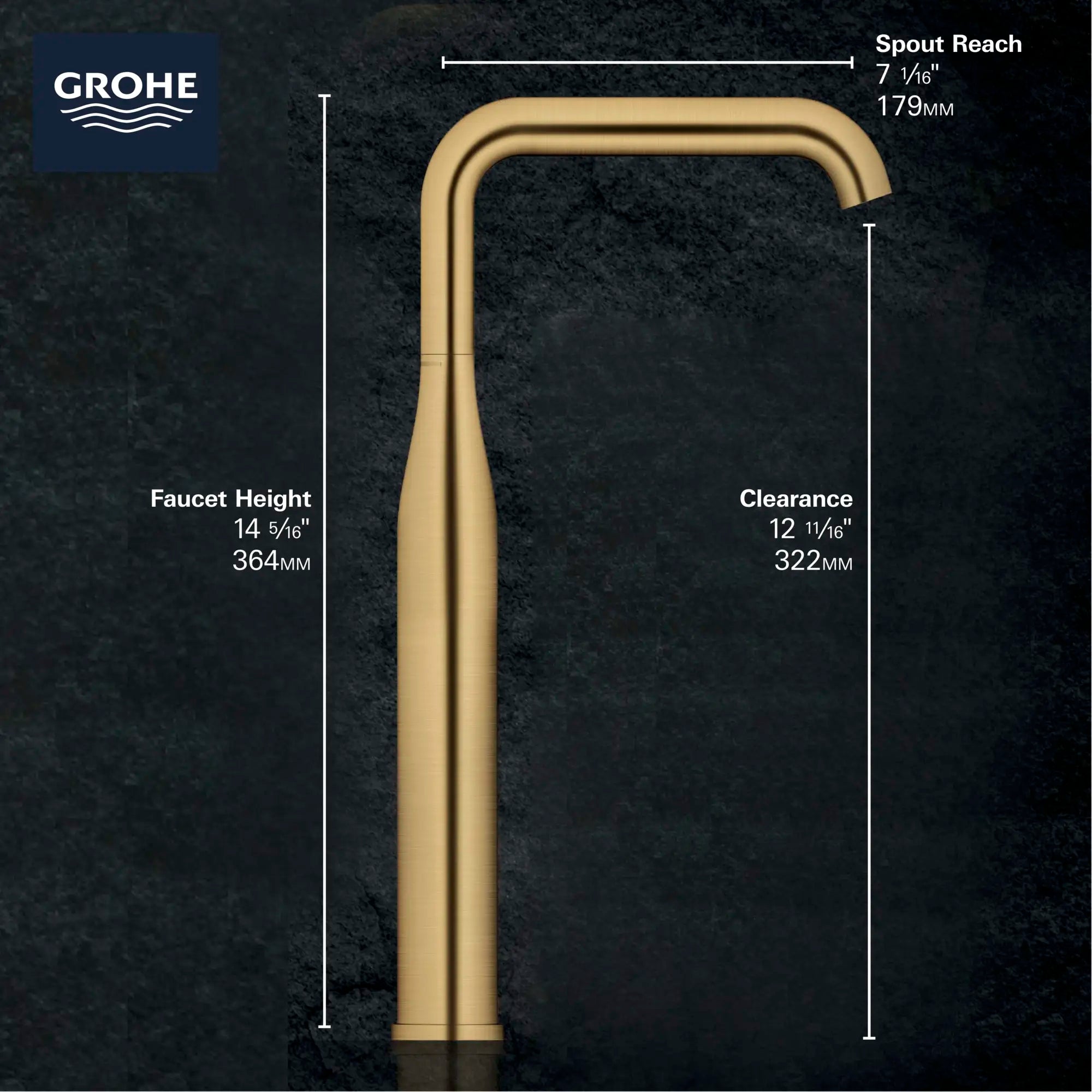 Robinet monotrou pour vasque, à poignée simple, 4,5 L/min (1,2 gpm) // CHROME STARLIGHT GROHE // 68651_GROHE_Infographics_Essence_Bath_OHM_XL-Size_23538_F2_0_CDNwebp.webp