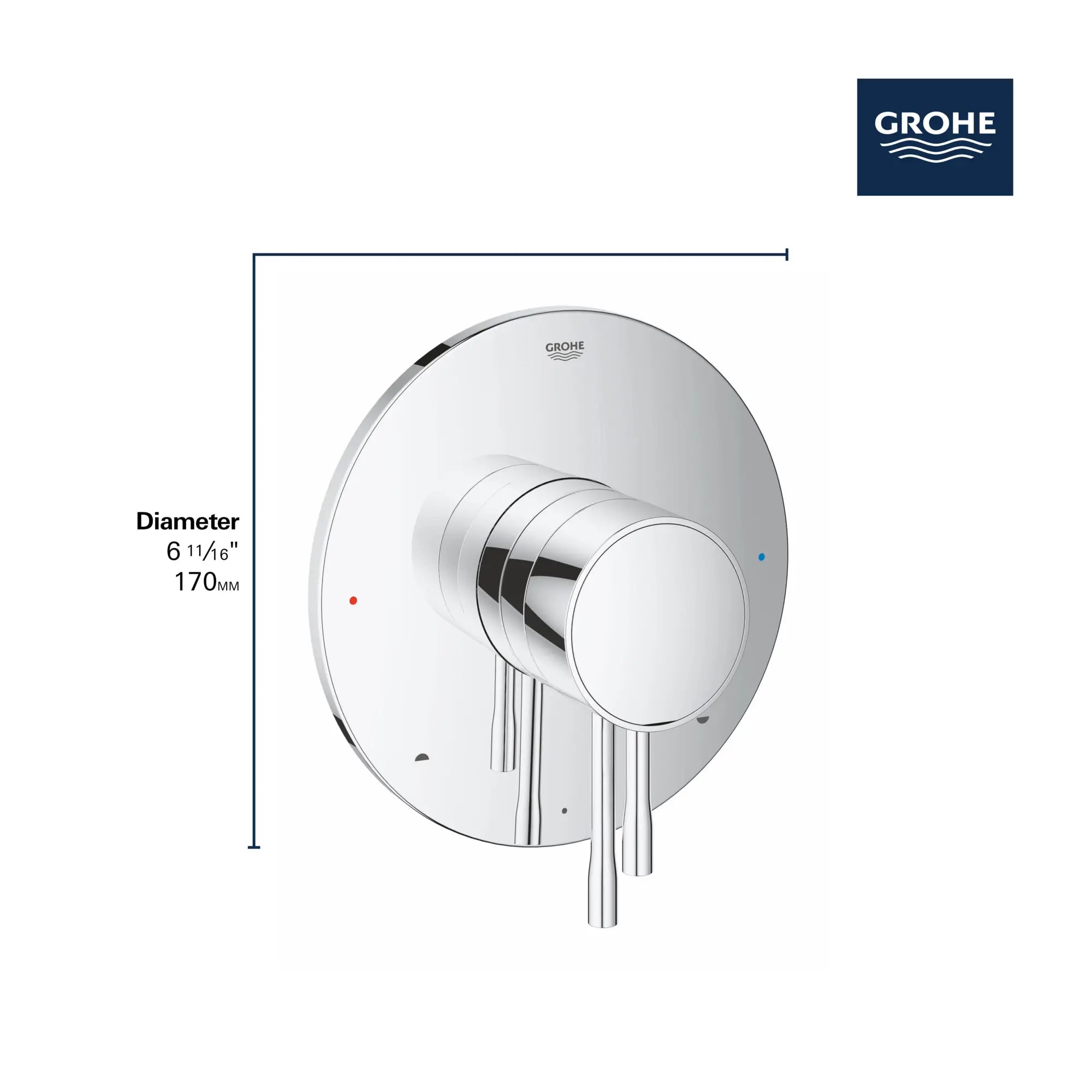 GrohFlex Essence Garniture d’obturateur régulateur de pression à fonction double avec module de contrôle // CHROME STARLIGHT GROHE // 68665_GROHE_Essence_Trim_19494_1_Infographics_2_0_CDNwebp.webp