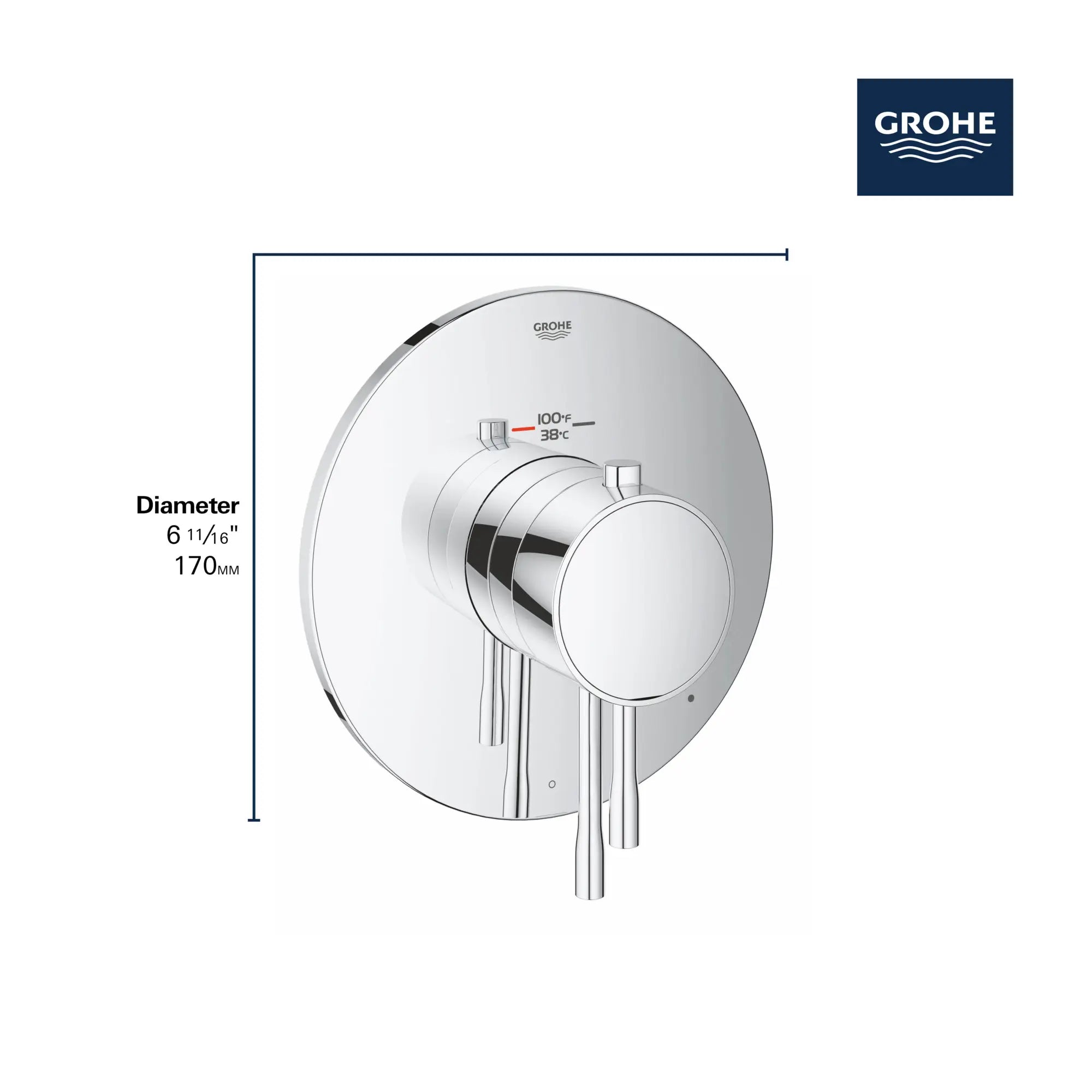 GrohFlex Essence Garniture de valve thermostatique à fonction simple avec module de contrôle // CHROME STARLIGHT GROHE // 68668_GROHE_Essence_Trim_19987_1_Infographics_2_0_CDNwebp.webp