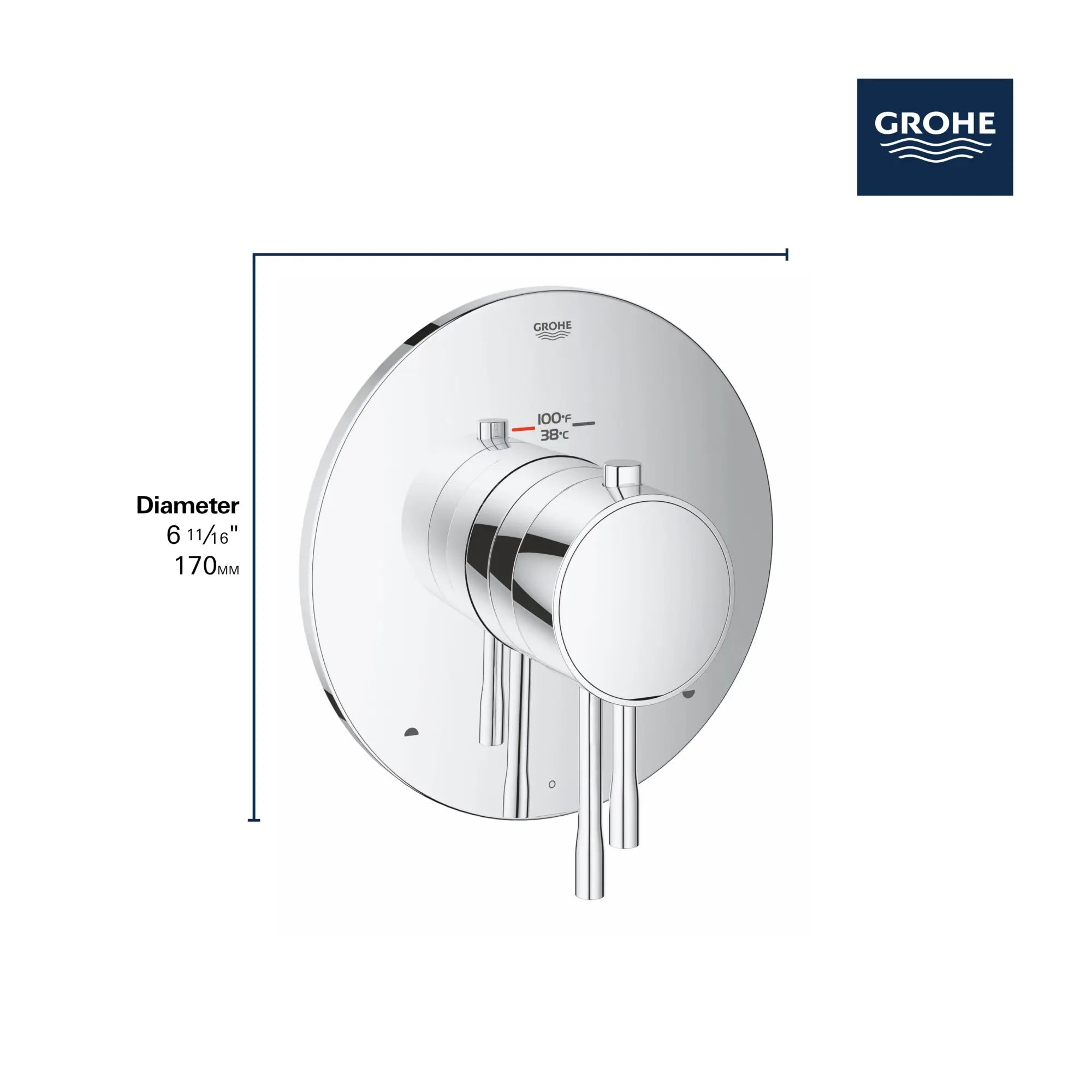 GrohFlex Essence Garniture de valve thermostatique à fonction double avec module de contrôle // CHROME STARLIGHT GROHE // 68674_GROHE_Essence_Trim_19988_1_Infographics_2_0_CDNwebp.webp