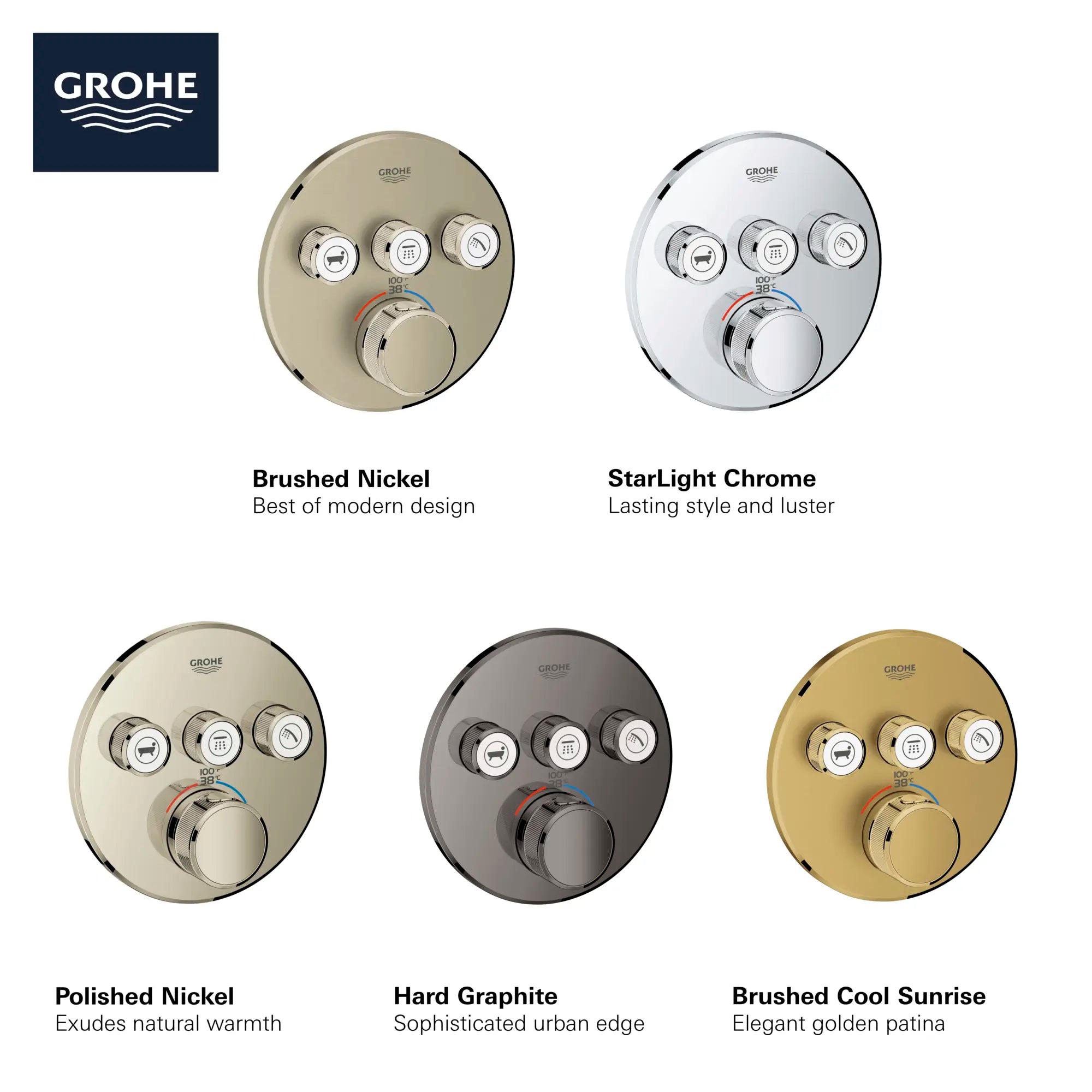 GrohTherm SmartControl Garniture de valve thermostatique à fonction triple // CHROME STARLIGHT GROHE // 68696_GROHE_Infographics_Essence_Bath_Showers_29138_F1_0_CDNwebp.webp