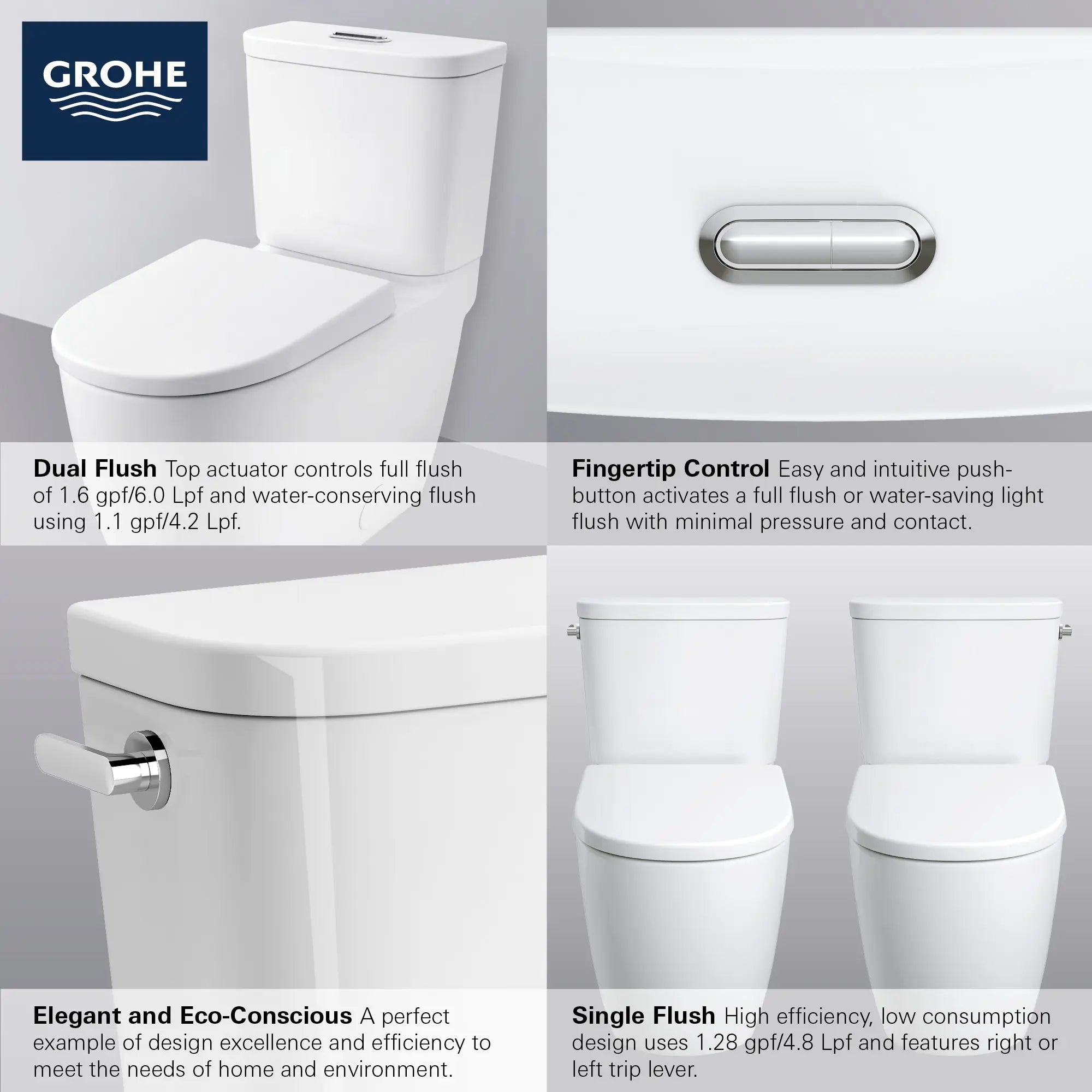 Toilette allongée en deux pièces, Hauteur idéale avec chasse double et siège inclus, 4,8 lpc (1,28 gpc) // LEFT / BLANC ALPIN // 68724_GROHE_Essence_Toilet_39674000_39675000_39676000_Info_2_0_CDNwebp.webp