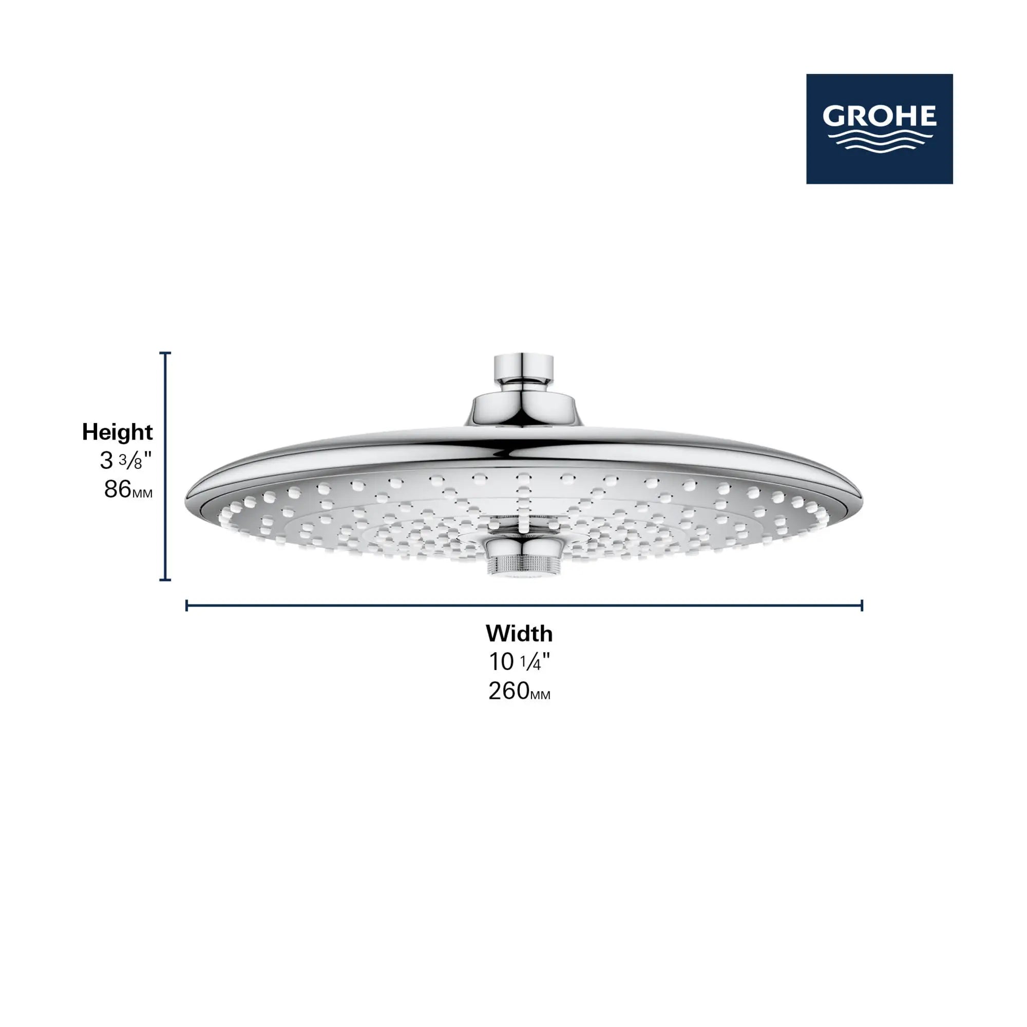 Pomme de douche 260 de 10 po - 3 jets, 6,6 L/min (1,75 gpm) // NICKEL BROSSÉ INFINITYFINISH // 68734_GROHE_Matte_Black_Launch_EUPHORIA_260_Shower_Head_26456_0_Infographics_2_0_CDNwebp.webp