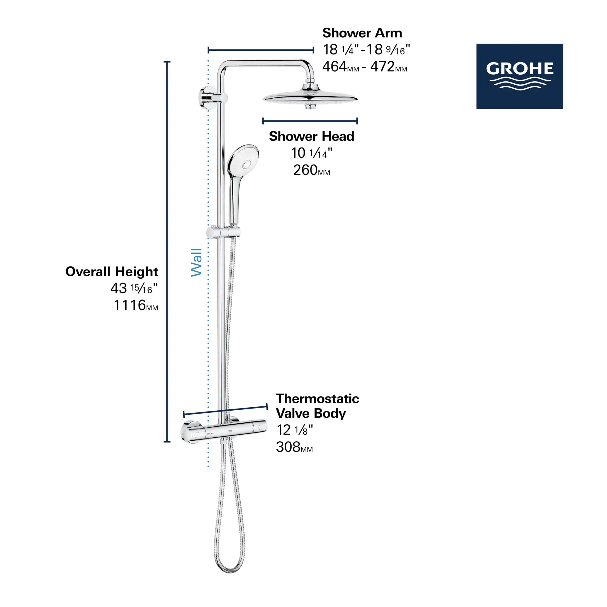 Système de douche thermostatique 260 doté de la technologie CoolTouch // CHROME STARLIGHT GROHE // 68738_GROHE_Euphoria_Shower_26128_2_Infographics_2_0_CDNwebp.webp