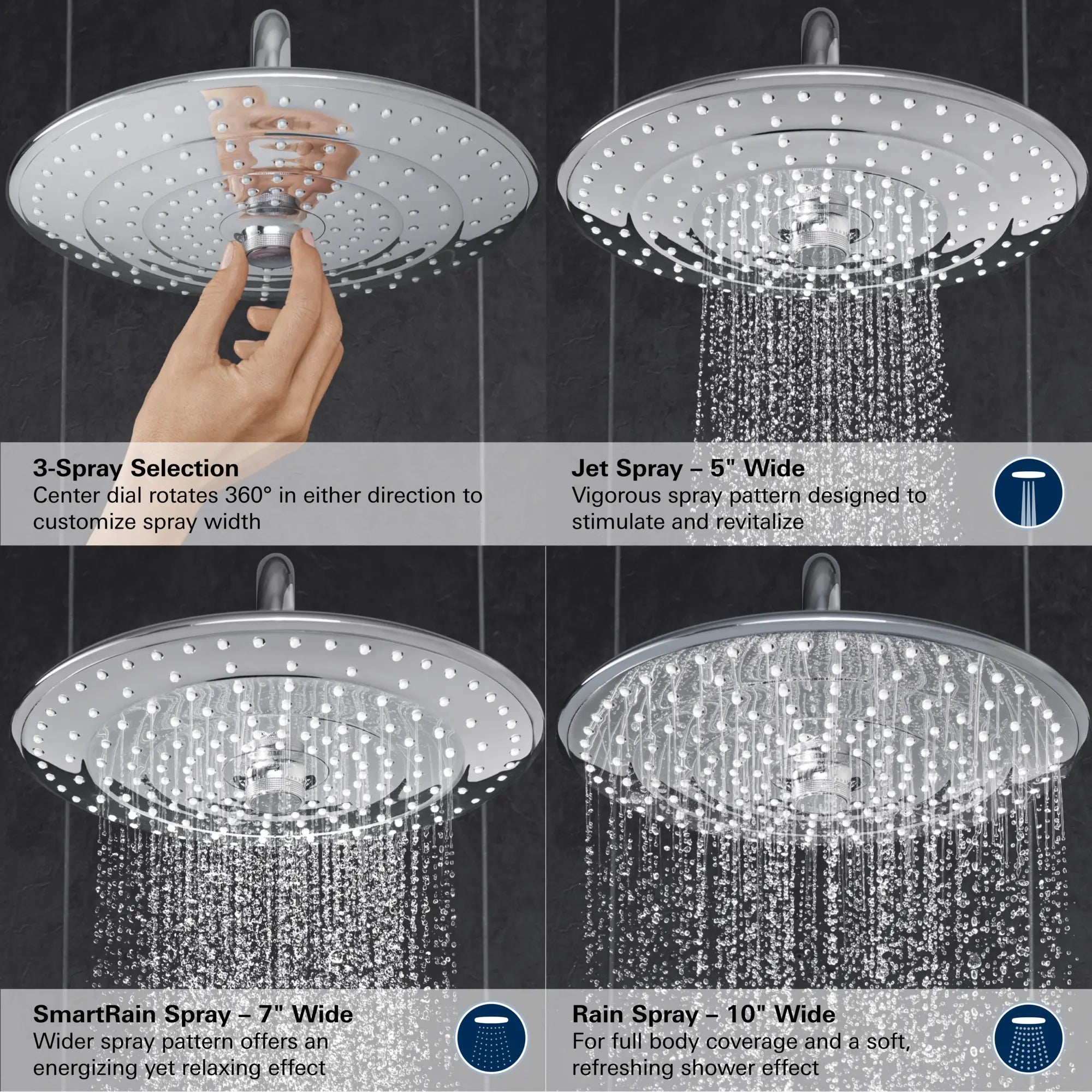Système de douche thermostatique 260 doté de la technologie CoolTouch // CHROME STARLIGHT GROHE // 68744_GROHE_Euphoria_Shower_26177_2_26128_2_Infographics_1_0_CDNwebp.webp
