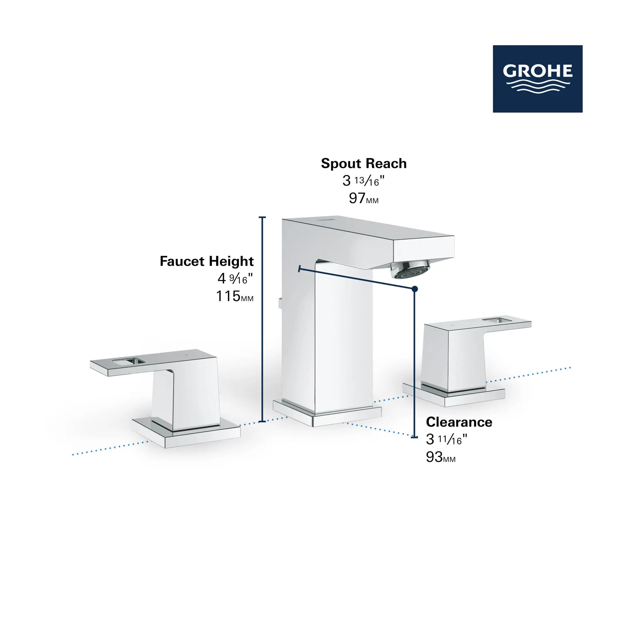 Robinet de salle de bains à deux poignées espacées de 8 po, taille P, 4,5 L/min (1,2 gpm) // CHROME STARLIGHT GROHE // 68799_GROHE_Eurocube_Bath_Widespread_20370_A_Infographics_2_CDNwebp.webp