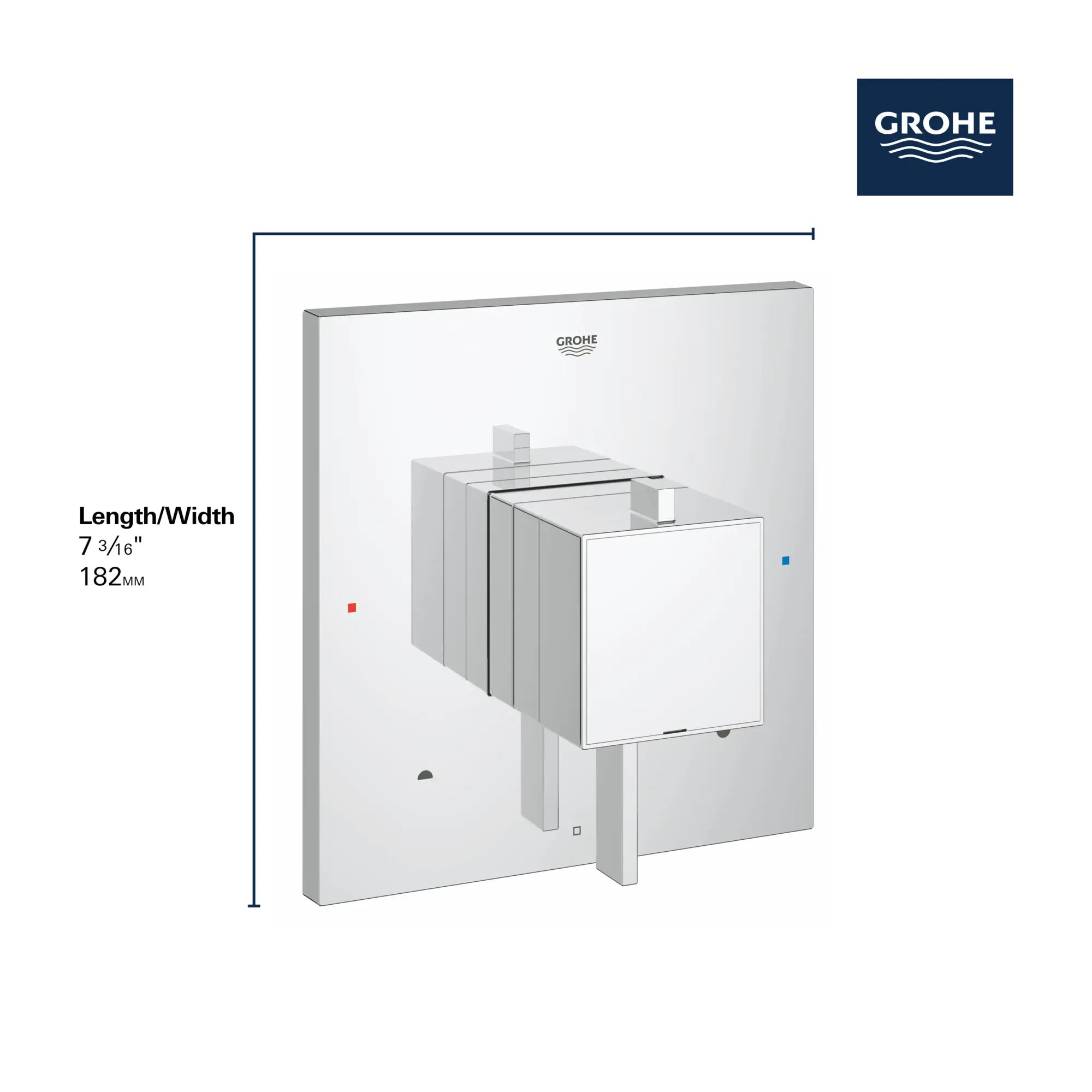 GrohFlex Cosmopolitan Square Garniture d’obturateur régulateur de pression à fonction double avec module de contrôle // CHROME STARLIGHT GROHE // 68807_GROHE_Eurocube_Trims_19925_0_Infographics_2_0_CDNwebp.webp