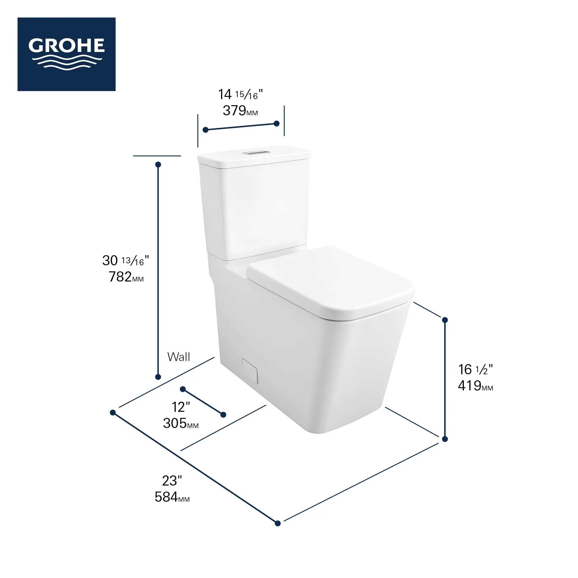 Toilette allongée en deux pièces, Hauteur idéale avec chasse double et siège inclus, 4,8 lpc (1,28 gpc) // BLANC ALPIN // 68832_GROHE_Eurocube_Toilet_39661000_Infographic_2_0_CDNwebp.webp