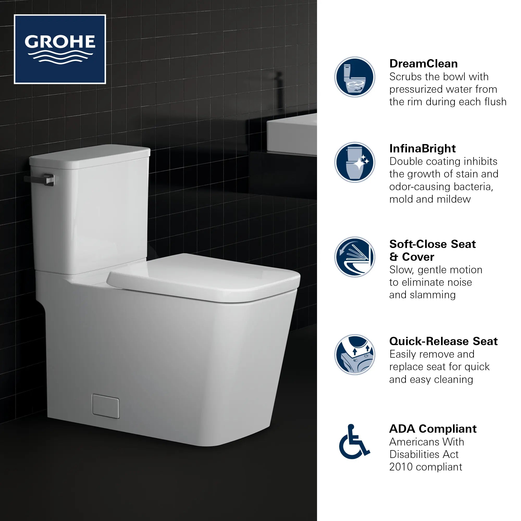 Toilette allongée en deux pièces, Hauteur idéale avec levier à gauche et siège inclus, 4,8 lpc (1,28 gpc) // LEFT / BLANC ALPIN // 68838_GROHE_Eurocube_Toilet_39662000_Infographic_1_0_CDNwebp.webp