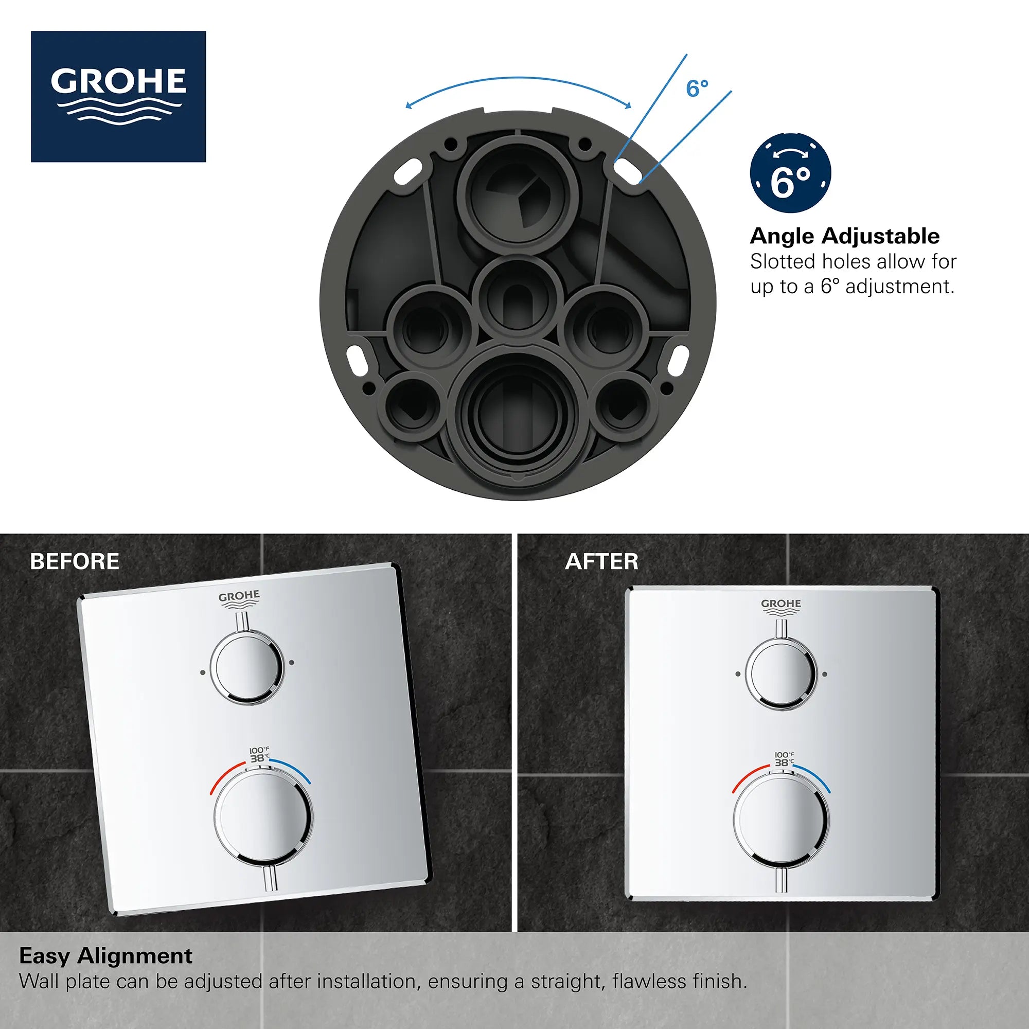 Garniture de valve thermostatique à fonction double, 2 poignées // CHROME STARLIGHT GROHE // 68946_GROHE_Info_Grohtherm_2handle_Thermo_24111_Square_Dual_4_0_CDNwebp.webp