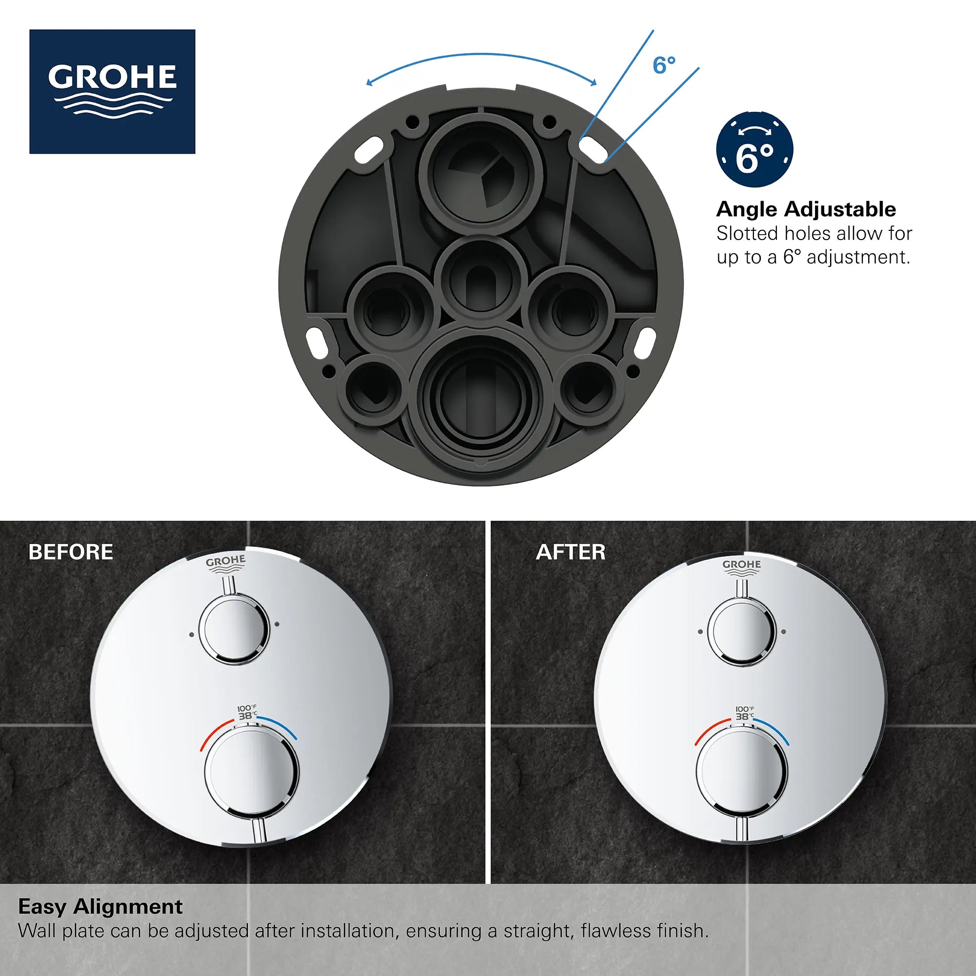 Garniture de valve thermostatique à fonction double, 2 poignées // CHROME STARLIGHT GROHE // 68956_GROHE_Info_Grohtherm_2handle_Thermo_24133_Round_Dual_4_0_CDNwebp.webp