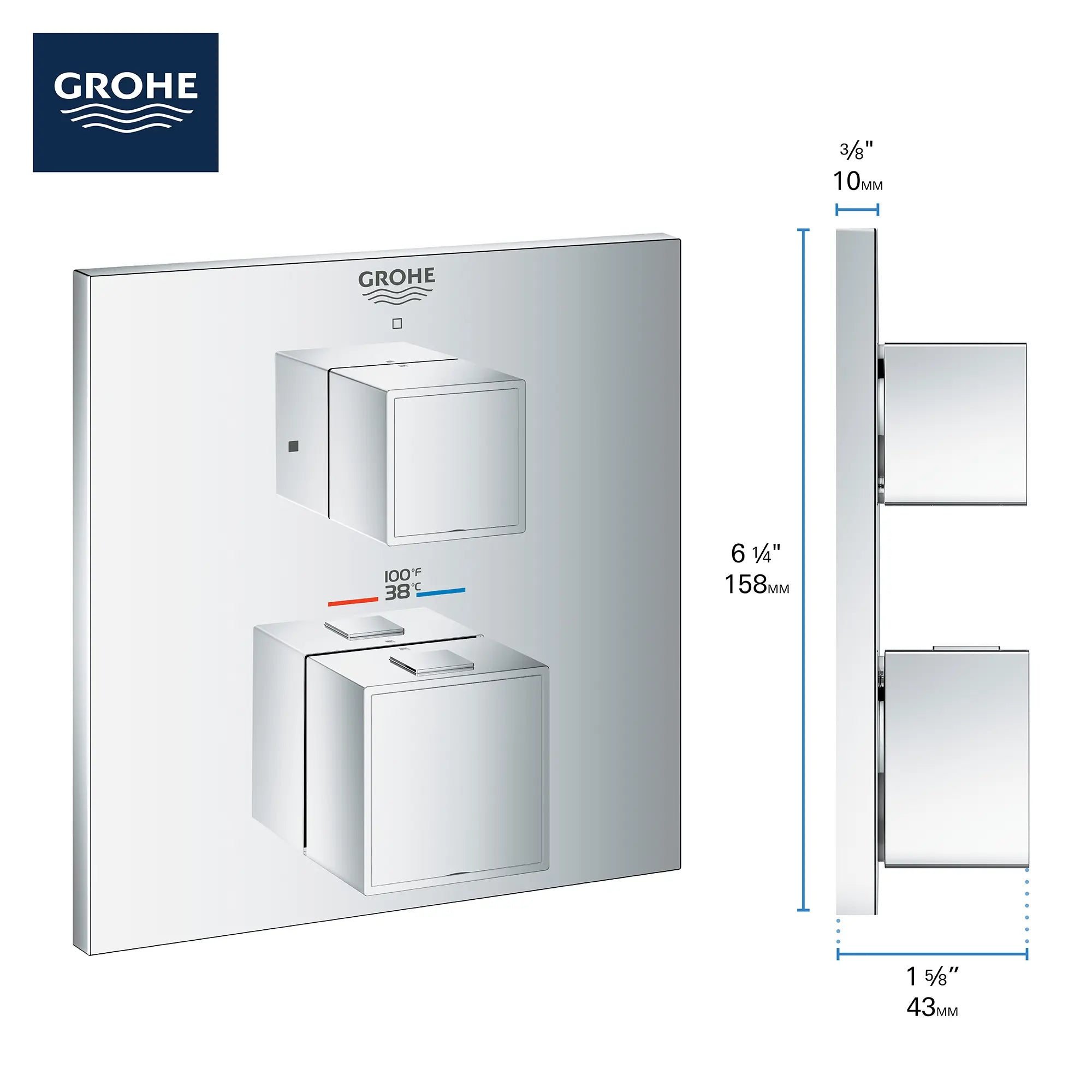 Garniture de valve thermostatique à fonction double, 2 poignées // CHROME STARLIGHT GROHE // 68961_GROHE_Info_Grohtherm_2handle_Thermo_24158_Cube_Dual_1_0_CDNwebp.webp