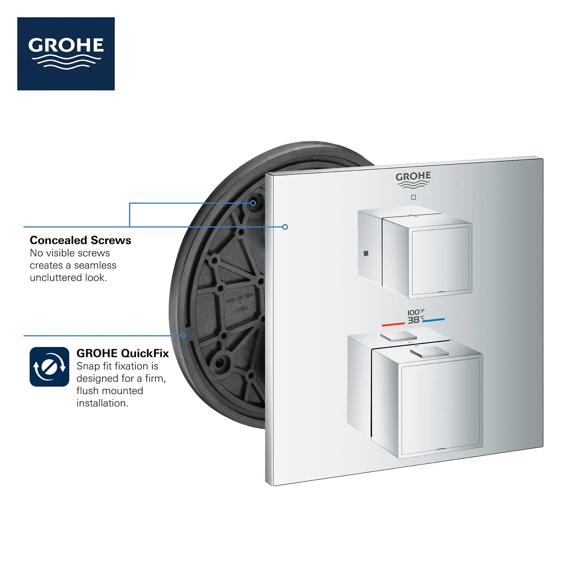 Garniture de valve thermostatique à fonction double, 2 poignées // CHROME STARLIGHT GROHE // 68965_GROHE_Info_Grohtherm_2handle_Thermo_24158_Cube_Dual_3_0_CDNwebp.webp