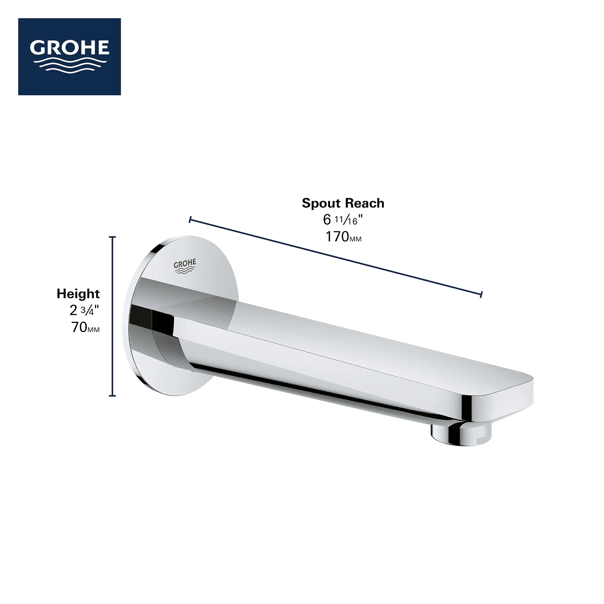 Bec de baignoire avec inverseur // CHROME STARLIGHT GROHE // 68974_2019_GROHE_Lineare_13381001_Infographic_0_CDNwebp.webp