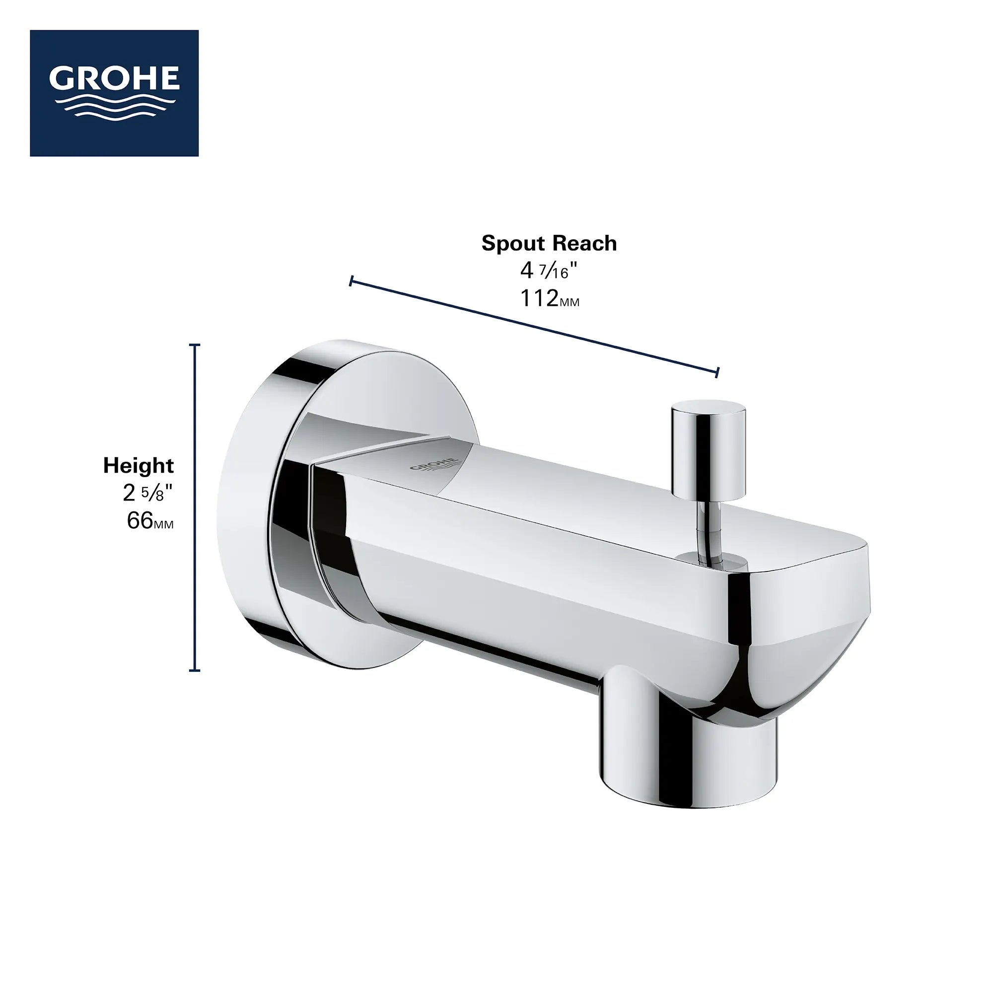 Bec de baignoire avec inverseur // CHROME STARLIGHT GROHE // 68976_2019_GROHE_Lineare_13382001_Infographic_0_CDNwebp.webp