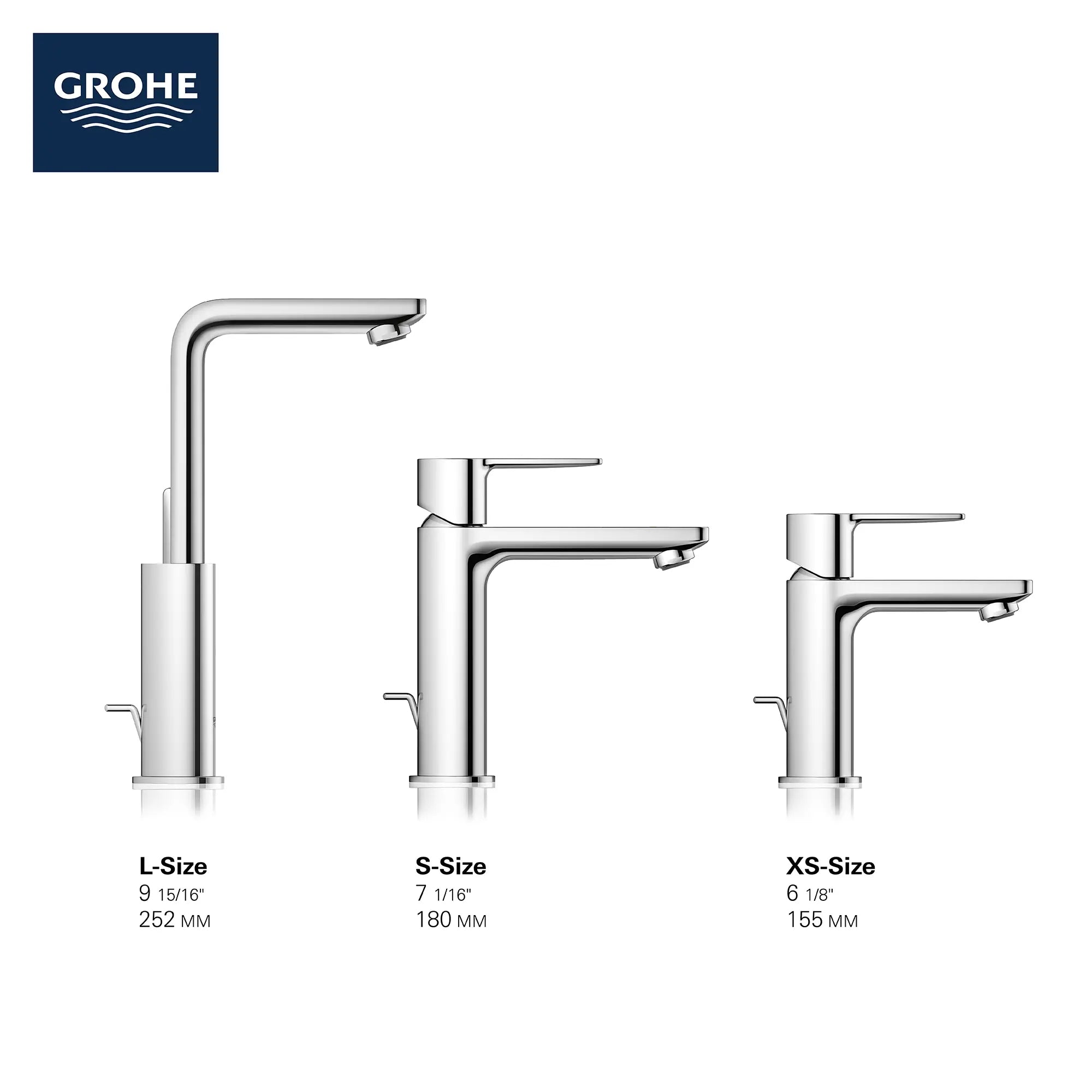 Lineare Robinet monotrou pour salle de bain, à poignée simple, taille P, 4,5 L/min (1,2 gpm) // CHROME STARLIGHT GROHE // 68991_2019_GROHE_Lineare_2382500A_2379400A_2382400A_Infographic_0_CDNwebp.webp