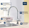 [31359002] Single-Handle Pull Down Kitchen Faucet Dual Spray 1.75 GPM (6.6 L/min) with Touch Technology - GROHE StarLight Chrome