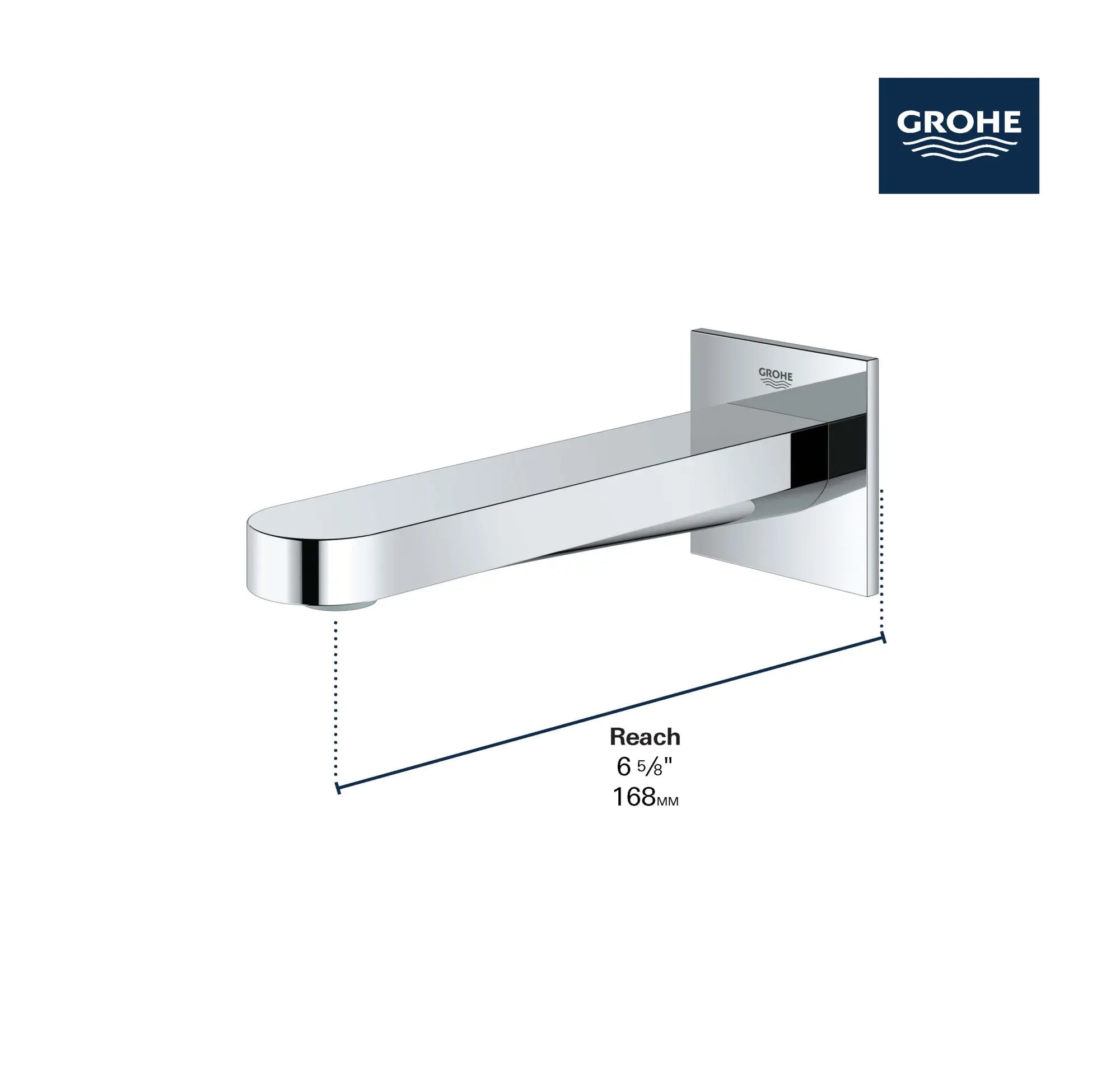 Plus Bec de baignoire de 6 11?16 po // CHROME STARLIGHT GROHE // 69032_GROHE_Plus_Tub_Spout_Dimensional_13405_3_Infographics_1_0_CDNwebp.webp