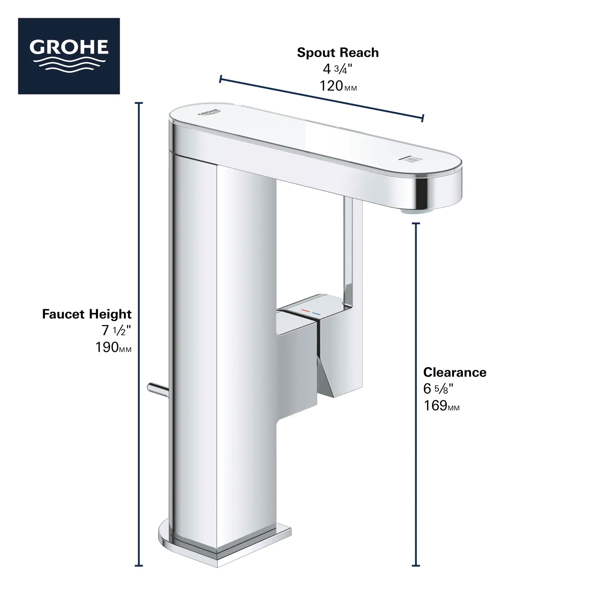 Single-Handle Bathroom Faucet 1/2" with LED display, M-size // CHROME STARLIGHT GROHE // 69087_GROHE_Plus_Bath_23960003_Info_F2_0_CDNwebp.webp