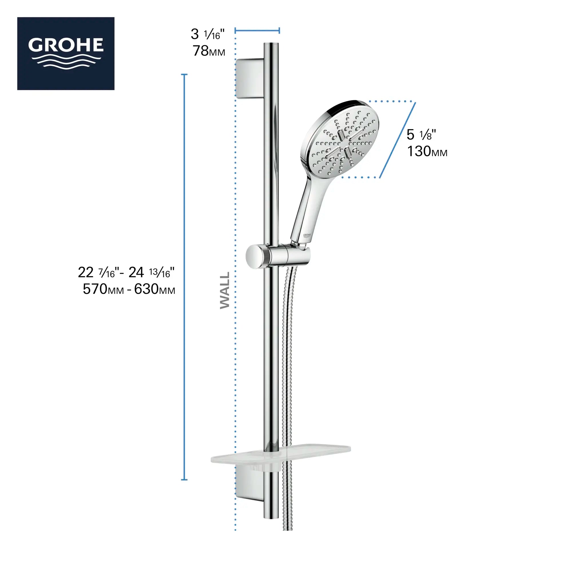 Rainshower SmartActive 130 Ensemble de barre coulissante de 24 po pour douchette - 3 jets, 6,6 L/min (1,75 gpm) // CHROME STARLIGHT GROHE // 69109_GROHE_Info_SmartActive_HandShower_26547_F1_0_CDNwebp.webp