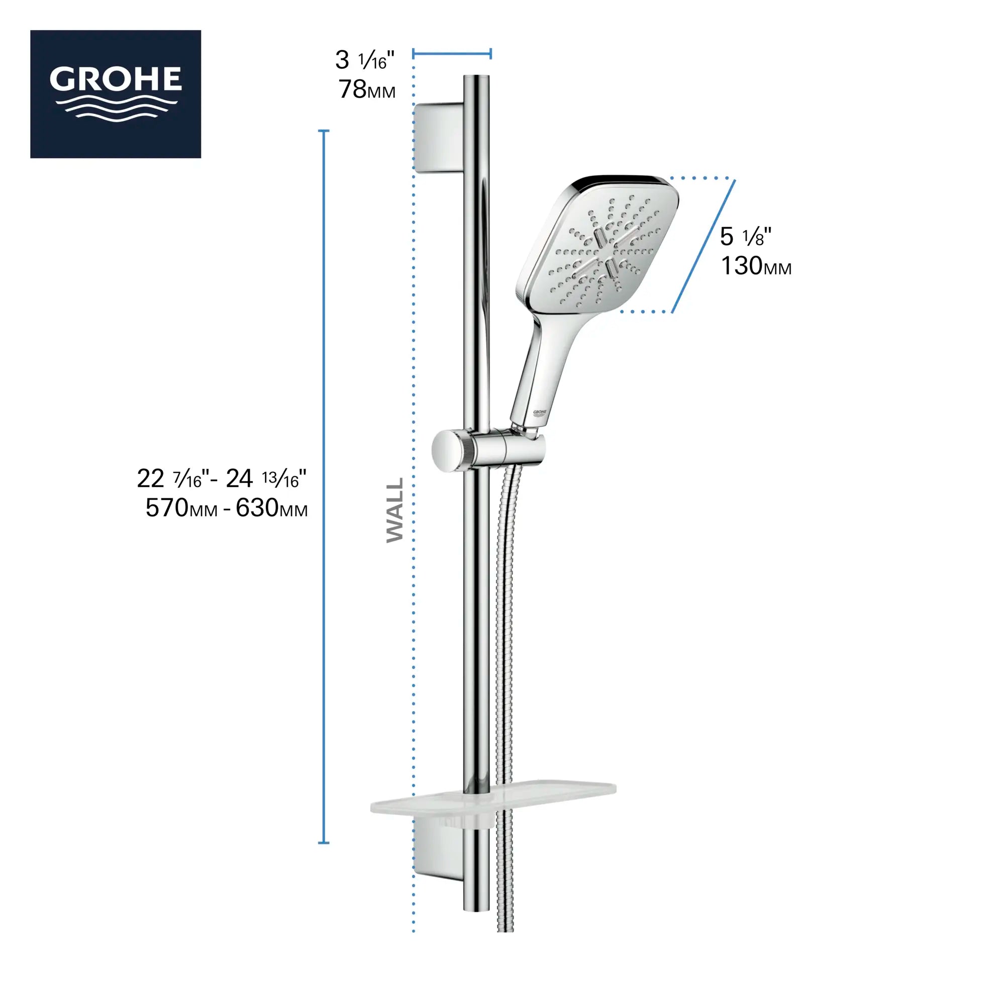 Rainshower SmartActive 130 Ensemble de barre coulissante de 24 po pour douchette - 3 jets, 6,6 L/min (1,75 gpm) // CHROME STARLIGHT GROHE // 69114_GROHE_Info_SmartActive_HandShower_26585_F1_0_CDNwebp.webp