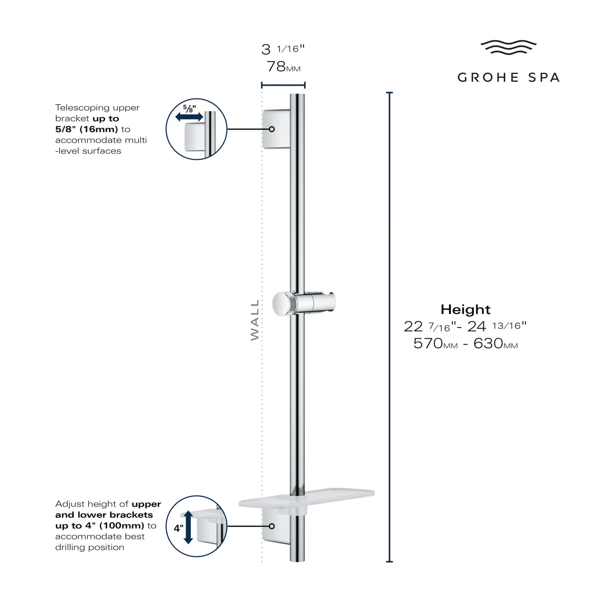 Barre coulissante de 24 po pour douchette // GRAPHITE DUR // 69116_SmartActive_26602_Infographic_0001_APR2026_2_CDNwebp.webp