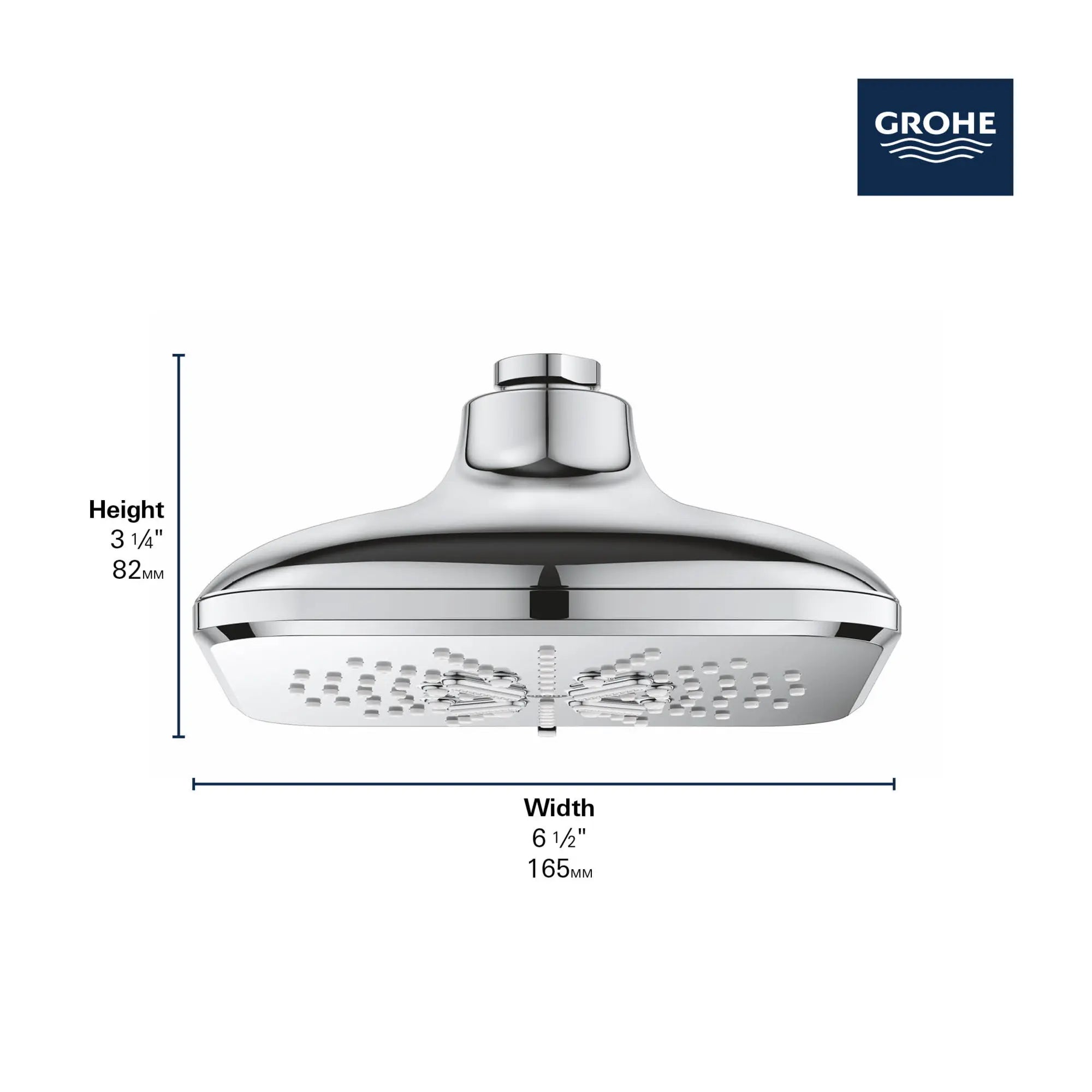 Pomme de douche de  6½ po - 3 jets, 6,6 L/min (1,75 gpm) // CHROME STARLIGHT GROHE // 69135_GROHE_SmartActive_Square_ShowerHead_26797_0_Infographics_2_0_CDNwebp.webp