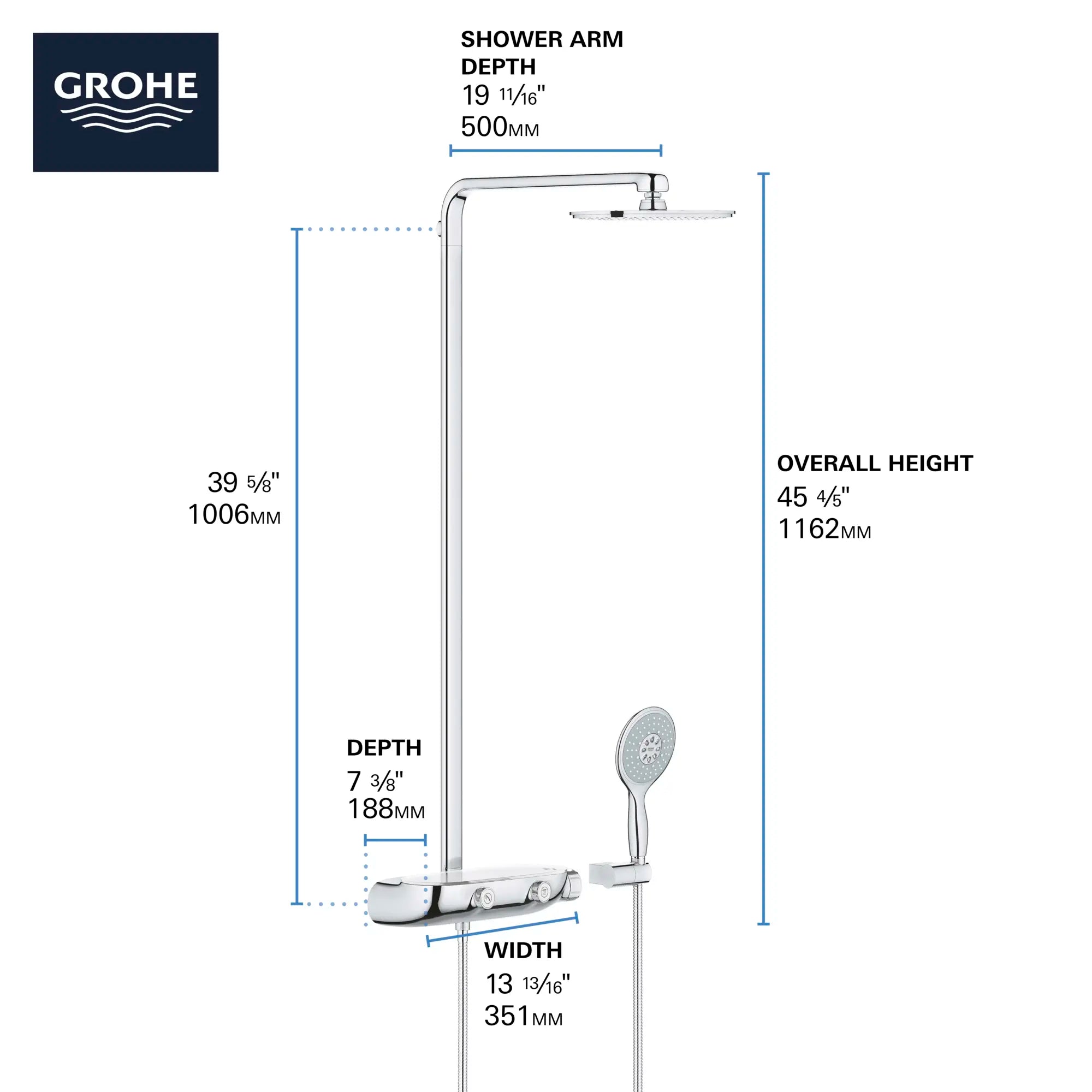 Système de douche avec valve thermostatique // CHROME STARLIGHT GROHE // 69144_2018_SmartControl_Exposed_26379000_Info_F2_0_CDNwebp.webp