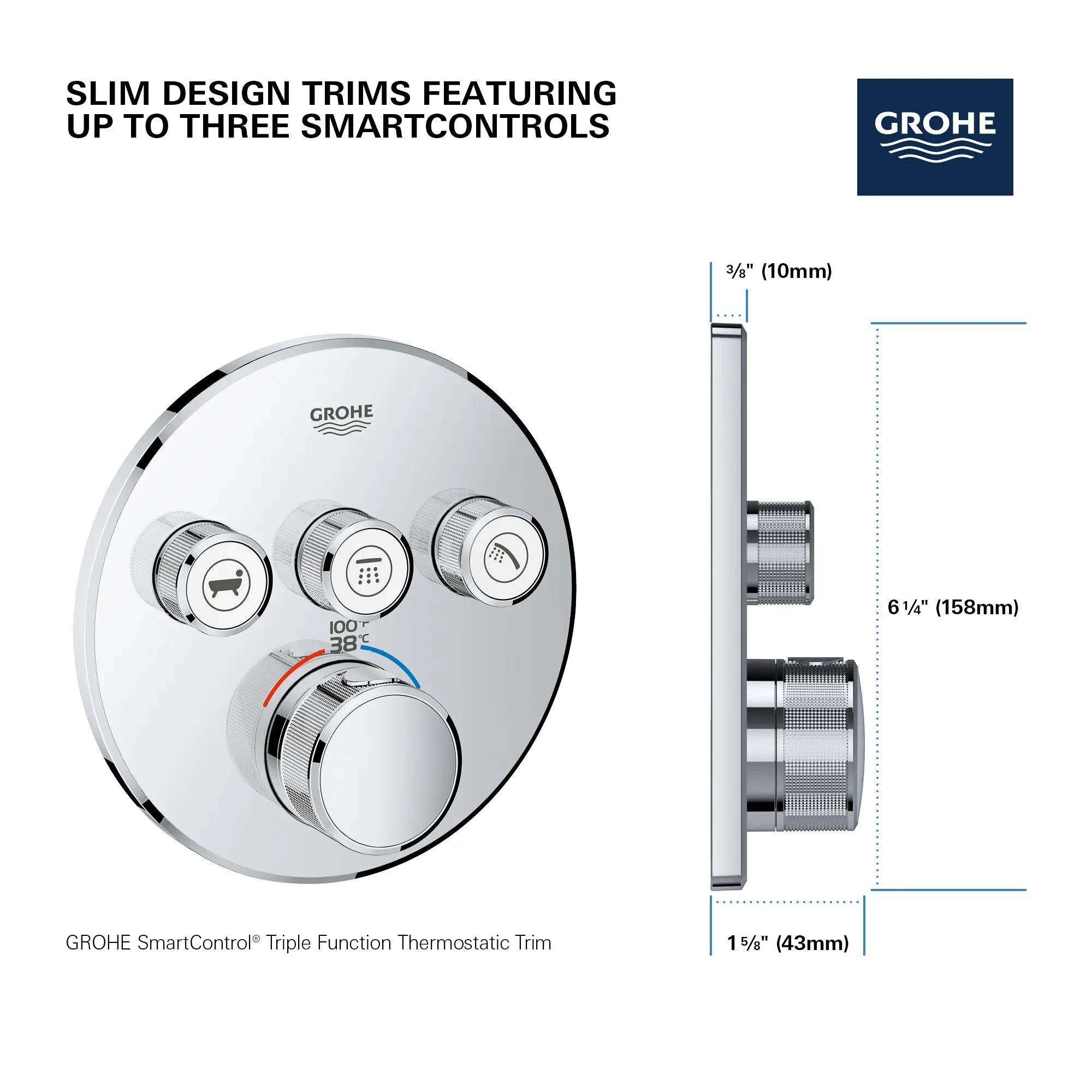 GrohTherm SmartControl Garniture de valve thermostatique à fonction triple // CHROME STARLIGHT GROHE // 69161_GROHE_SmartControl_Round_29138000_Triple_Function_Info_1_0_CDNwebp.webp